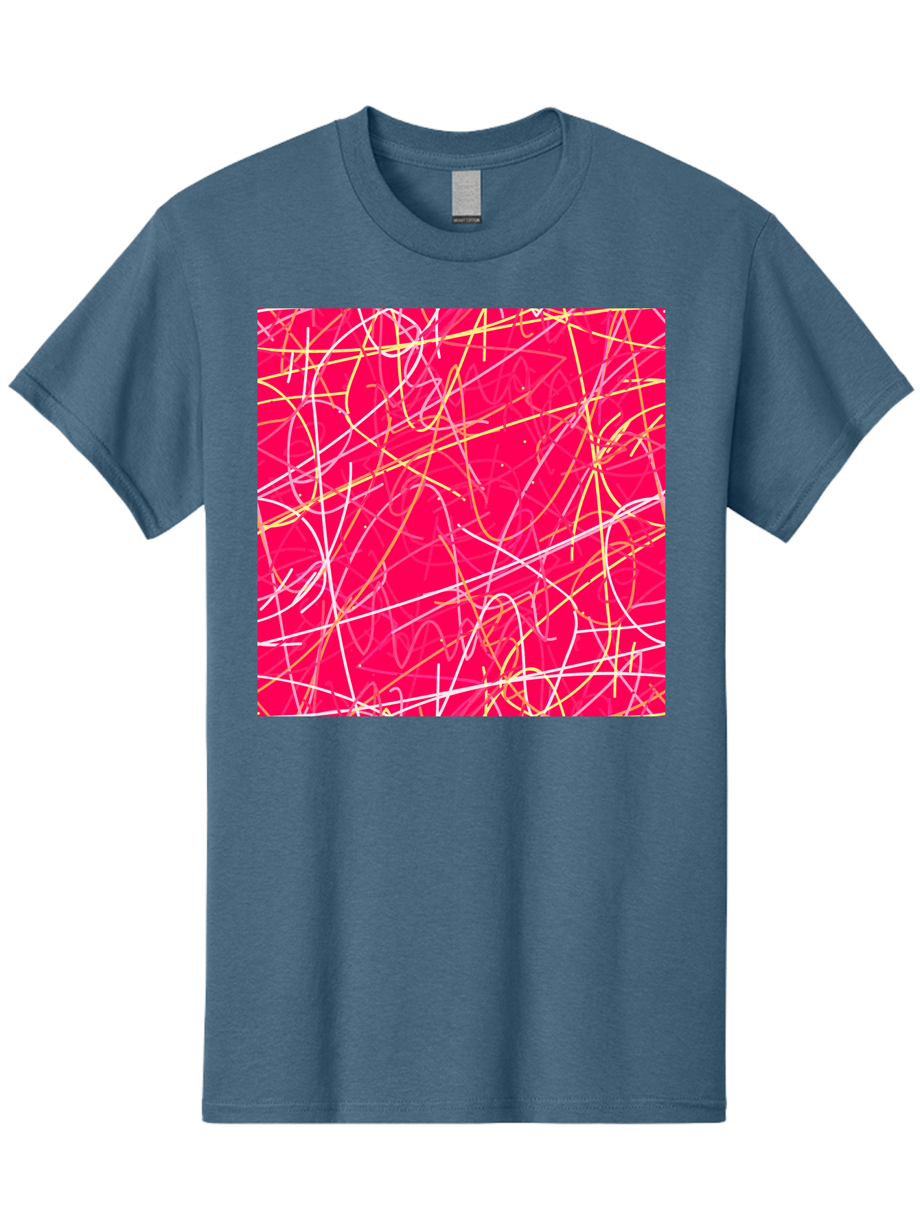 Abstract-Lines Men'S Graphic Tee, 100% Cotton, Comfortable Casual Summer Wear, Machine Washable, Abstract Art, Vibrant Pink Background, Swirling Lines, Dynamic Movement, Modern Design, Artistic Expression, Creative Wallpaper, Digital Art, Aac374