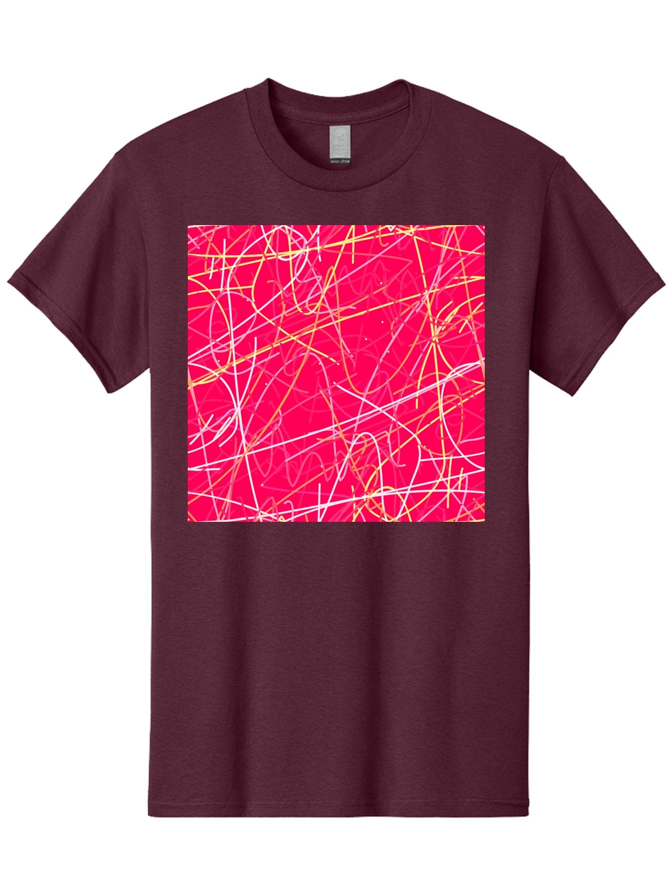 Abstract-Lines Men'S Graphic Tee, 100% Cotton, Comfortable Casual Summer Wear, Machine Washable, Abstract Art, Vibrant Pink Background, Swirling Lines, Dynamic Movement, Modern Design, Artistic Expression, Creative Wallpaper, Digital Art, Aac374 11