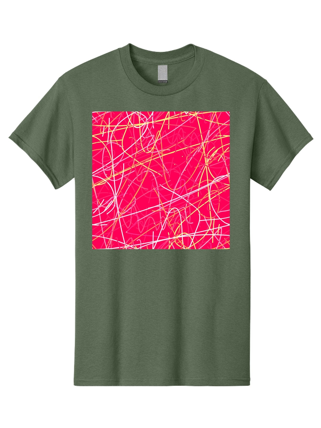 Abstract-Lines Men'S Graphic Tee, 100% Cotton, Comfortable Casual Summer Wear, Machine Washable, Abstract Art, Vibrant Pink Background, Swirling Lines, Dynamic Movement, Modern Design, Artistic Expression, Creative Wallpaper, Digital Art, Aac374 14