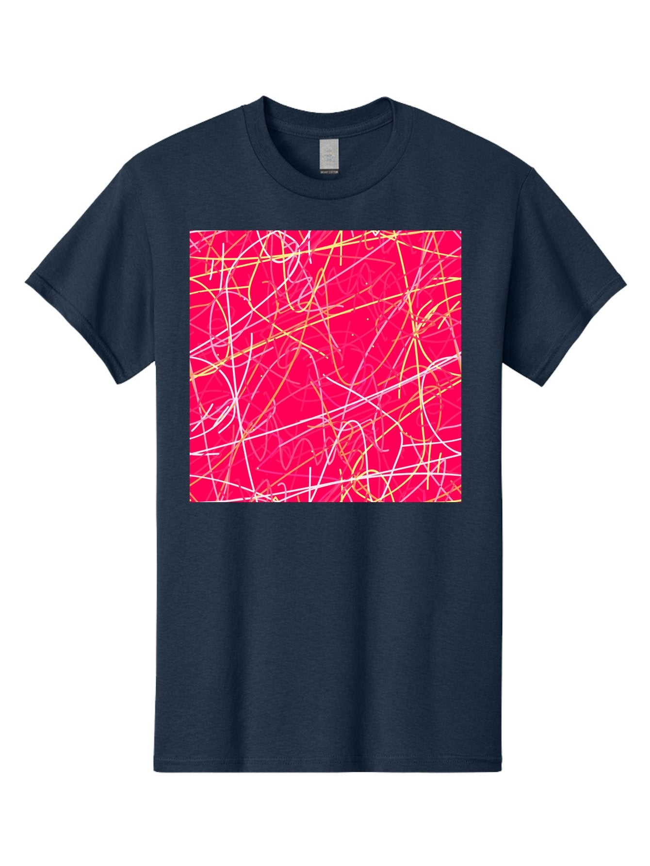 Abstract-Lines Men'S Graphic Tee, 100% Cotton, Comfortable Casual Summer Wear, Machine Washable, Abstract Art, Vibrant Pink Background, Swirling Lines, Dynamic Movement, Modern Design, Artistic Expression, Creative Wallpaper, Digital Art, Aac374