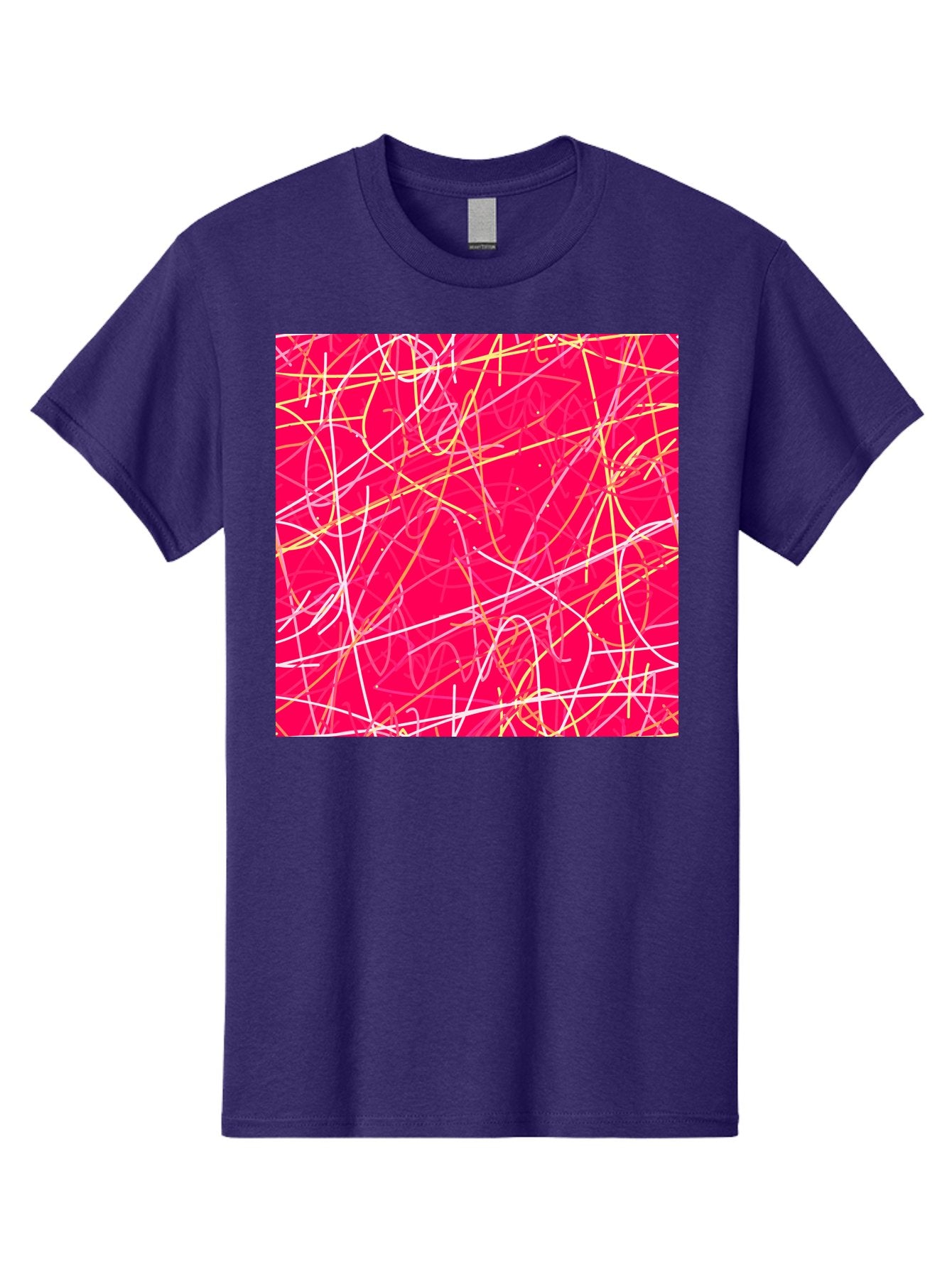 Abstract-Lines Men'S Graphic Tee, 100% Cotton, Comfortable Casual Summer Wear, Machine Washable, Abstract Art, Vibrant Pink Background, Swirling Lines, Dynamic Movement, Modern Design, Artistic Expression, Creative Wallpaper, Digital Art, Aac374 4