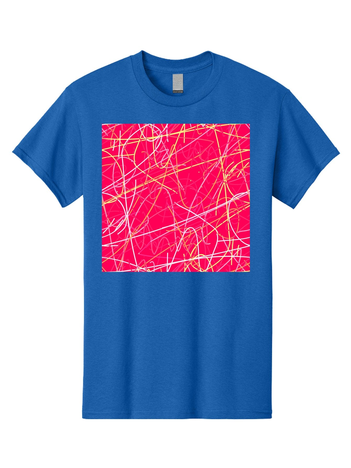 Abstract-Lines Men'S Graphic Tee, 100% Cotton, Comfortable Casual Summer Wear, Machine Washable, Abstract Art, Vibrant Pink Background, Swirling Lines, Dynamic Movement, Modern Design, Artistic Expression, Creative Wallpaper, Digital Art, Aac374