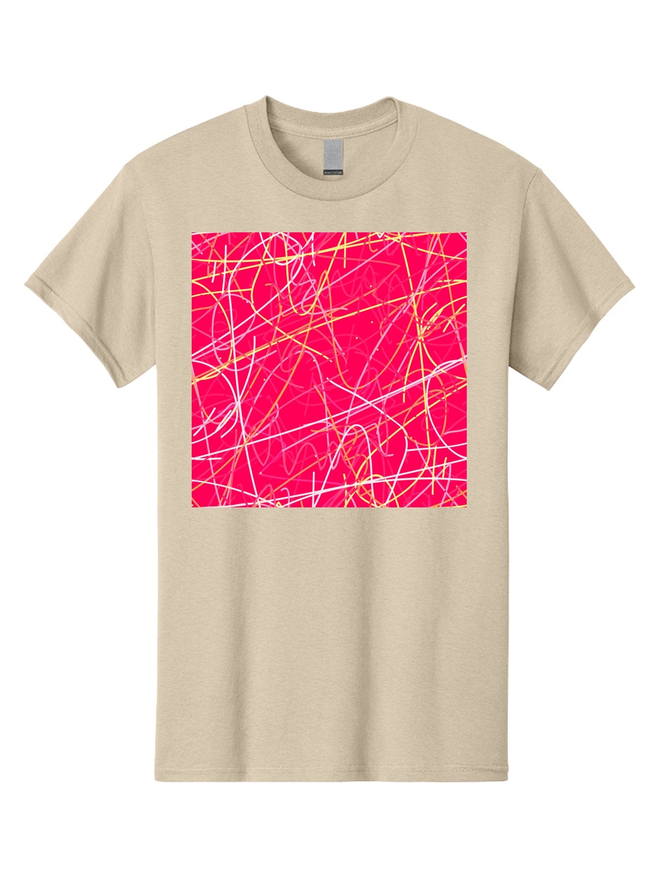 Abstract-Lines Men'S Graphic Tee, 100% Cotton, Comfortable Casual Summer Wear, Machine Washable, Abstract Art, Vibrant Pink Background, Swirling Lines, Dynamic Movement, Modern Design, Artistic Expression, Creative Wallpaper, Digital Art, Aac374 8