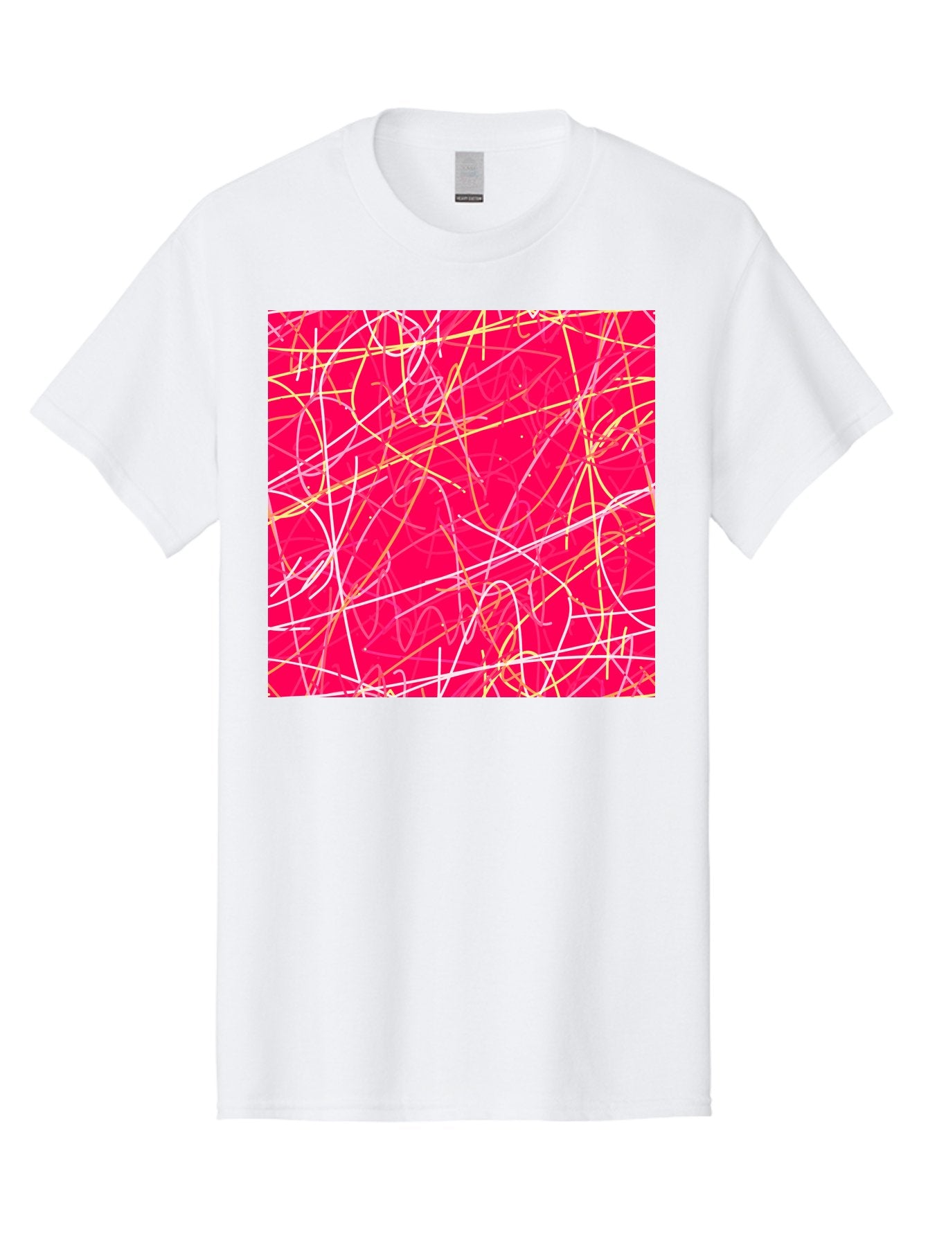 Abstract-Lines Men'S Graphic Tee, 100% Cotton, Comfortable Casual Summer Wear, Machine Washable, Abstract Art, Vibrant Pink Background, Swirling Lines, Dynamic Movement, Modern Design, Artistic Expression, Creative Wallpaper, Digital Art, Aac374 6