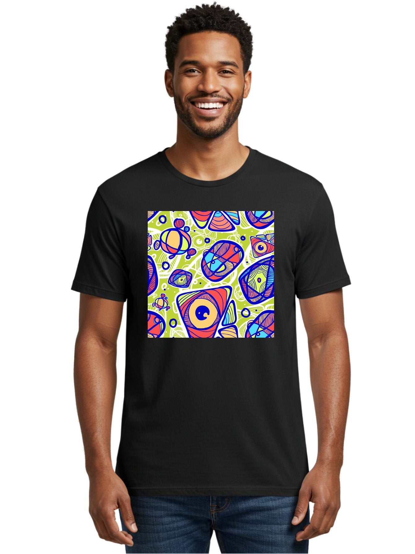 All-Seeing-Eyes Men'S Graphic Tee, 100% Cotton, Comfortable Casual Summer Wear, Machine Washable, Stylized Eyes, Abstract Shapes, Vibrant Colors, Bold Designs, Eye-Catching Patterns, Graphic Art, Tribal Motifs, Fantasy Elements, Aac375 29