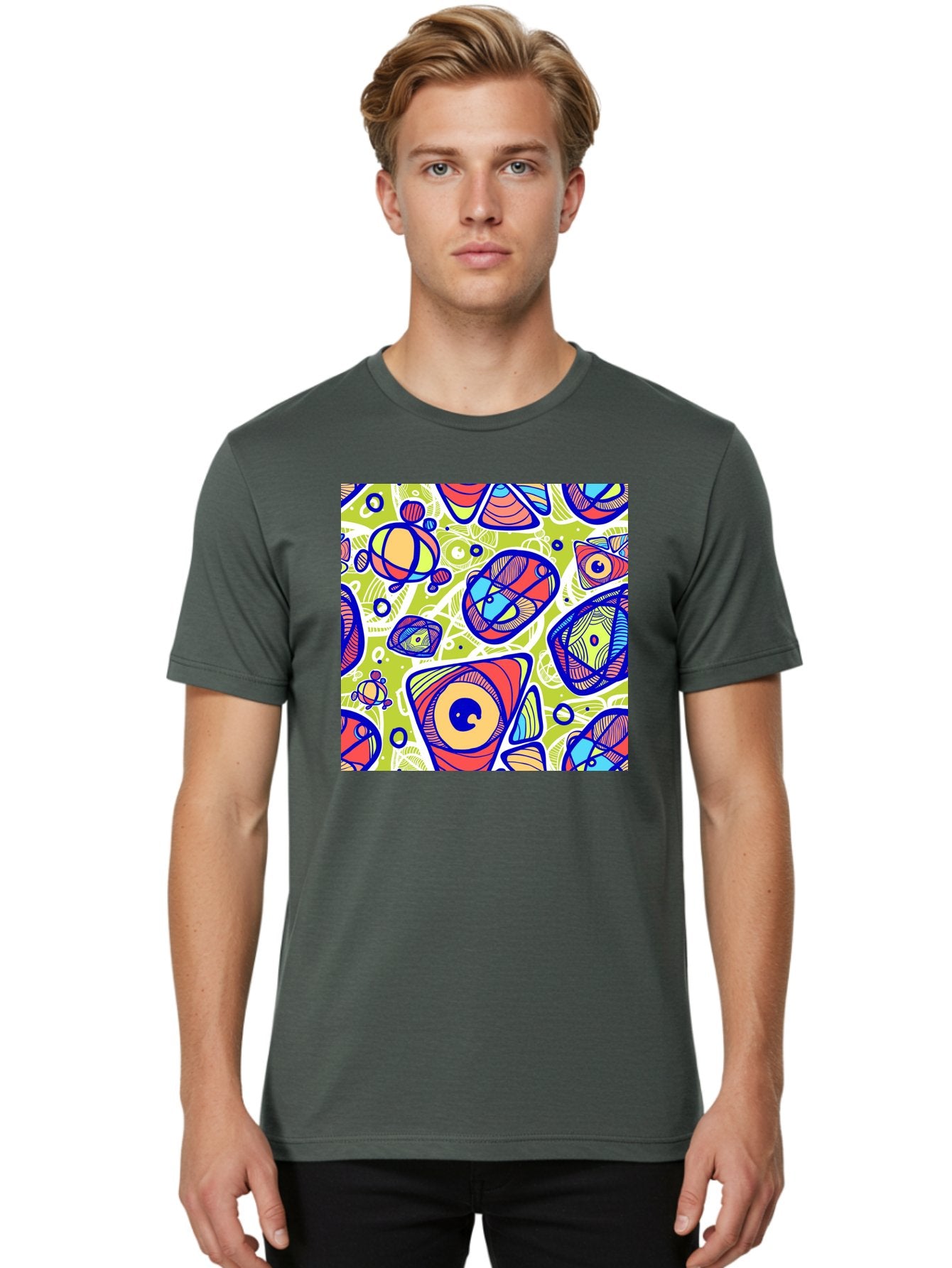 All-Seeing-Eyes Men'S Graphic Tee, 100% Cotton, Comfortable Casual Summer Wear, Machine Washable, Stylized Eyes, Abstract Shapes, Vibrant Colors, Bold Designs, Eye-Catching Patterns, Graphic Art, Tribal Motifs, Fantasy Elements, Aac375 24