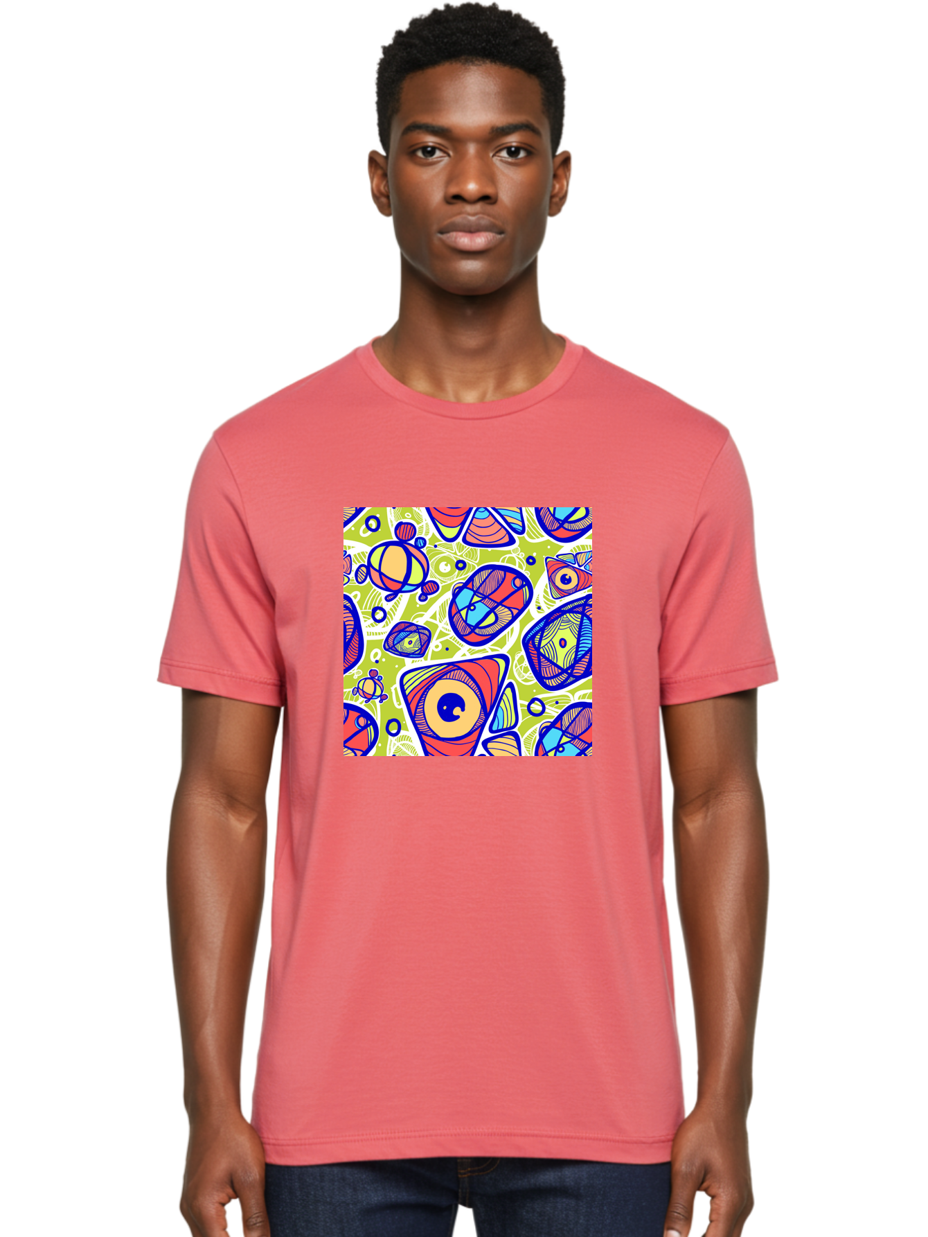 All-Seeing-Eyes Men'S Graphic Tee, 100% Cotton, Comfortable Casual Summer Wear, Machine Washable, Stylized Eyes, Abstract Shapes, Vibrant Colors, Bold Designs, Eye-Catching Patterns, Graphic Art, Tribal Motifs, Fantasy Elements, Aac375 18