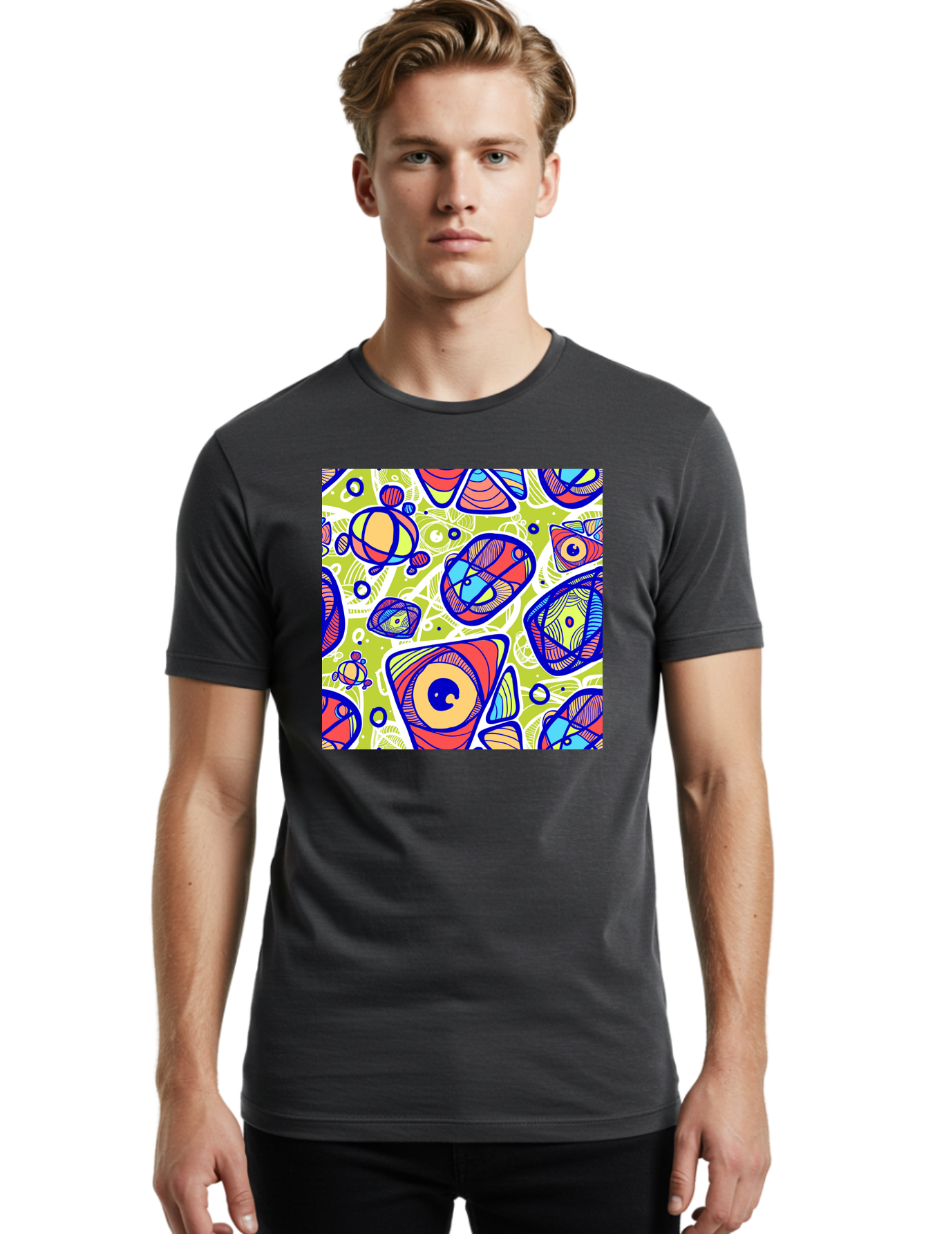 All-Seeing-Eyes Men'S Graphic Tee, 100% Cotton, Comfortable Casual Summer Wear, Machine Washable, Stylized Eyes, Abstract Shapes, Vibrant Colors, Bold Designs, Eye-Catching Patterns, Graphic Art, Tribal Motifs, Fantasy Elements, Aac375 28