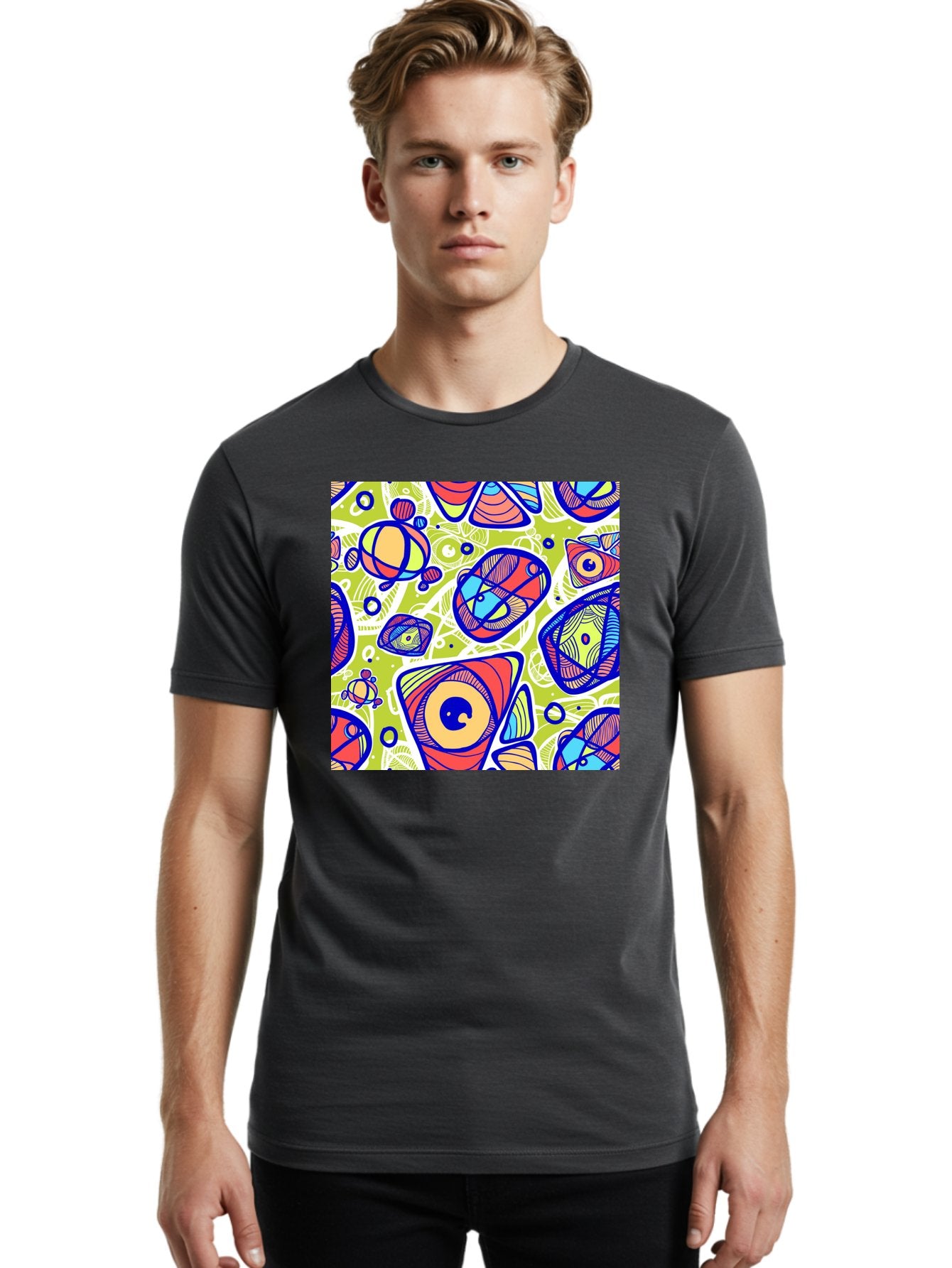 All-Seeing-Eyes Men'S Graphic Tee, 100% Cotton, Comfortable Casual Summer Wear, Machine Washable, Stylized Eyes, Abstract Shapes, Vibrant Colors, Bold Designs, Eye-Catching Patterns, Graphic Art, Tribal Motifs, Fantasy Elements, Aac375 17