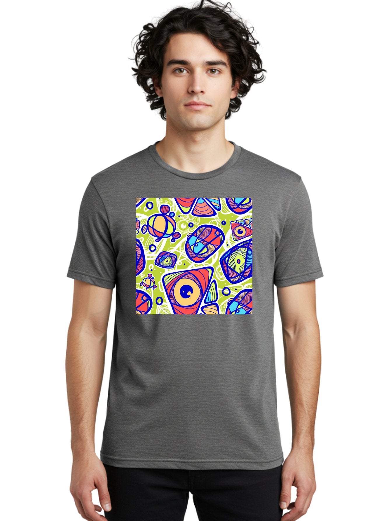 All-Seeing-Eyes Men'S Graphic Tee, 100% Cotton, Comfortable Casual Summer Wear, Machine Washable, Stylized Eyes, Abstract Shapes, Vibrant Colors, Bold Designs, Eye-Catching Patterns, Graphic Art, Tribal Motifs, Fantasy Elements, Aac375 27
