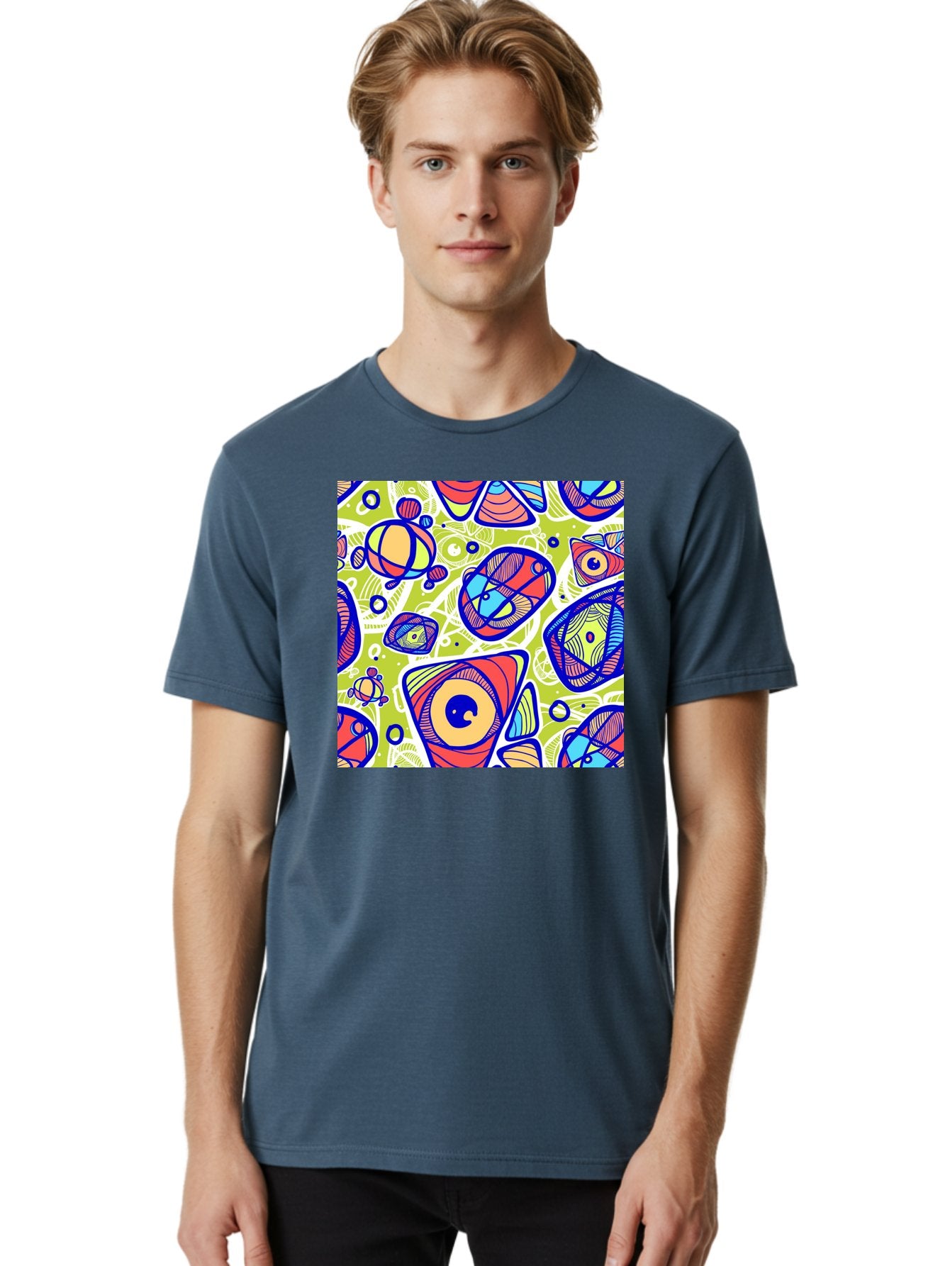 All-Seeing-Eyes Men'S Graphic Tee, 100% Cotton, Comfortable Casual Summer Wear, Machine Washable, Stylized Eyes, Abstract Shapes, Vibrant Colors, Bold Designs, Eye-Catching Patterns, Graphic Art, Tribal Motifs, Fantasy Elements, Aac375 28