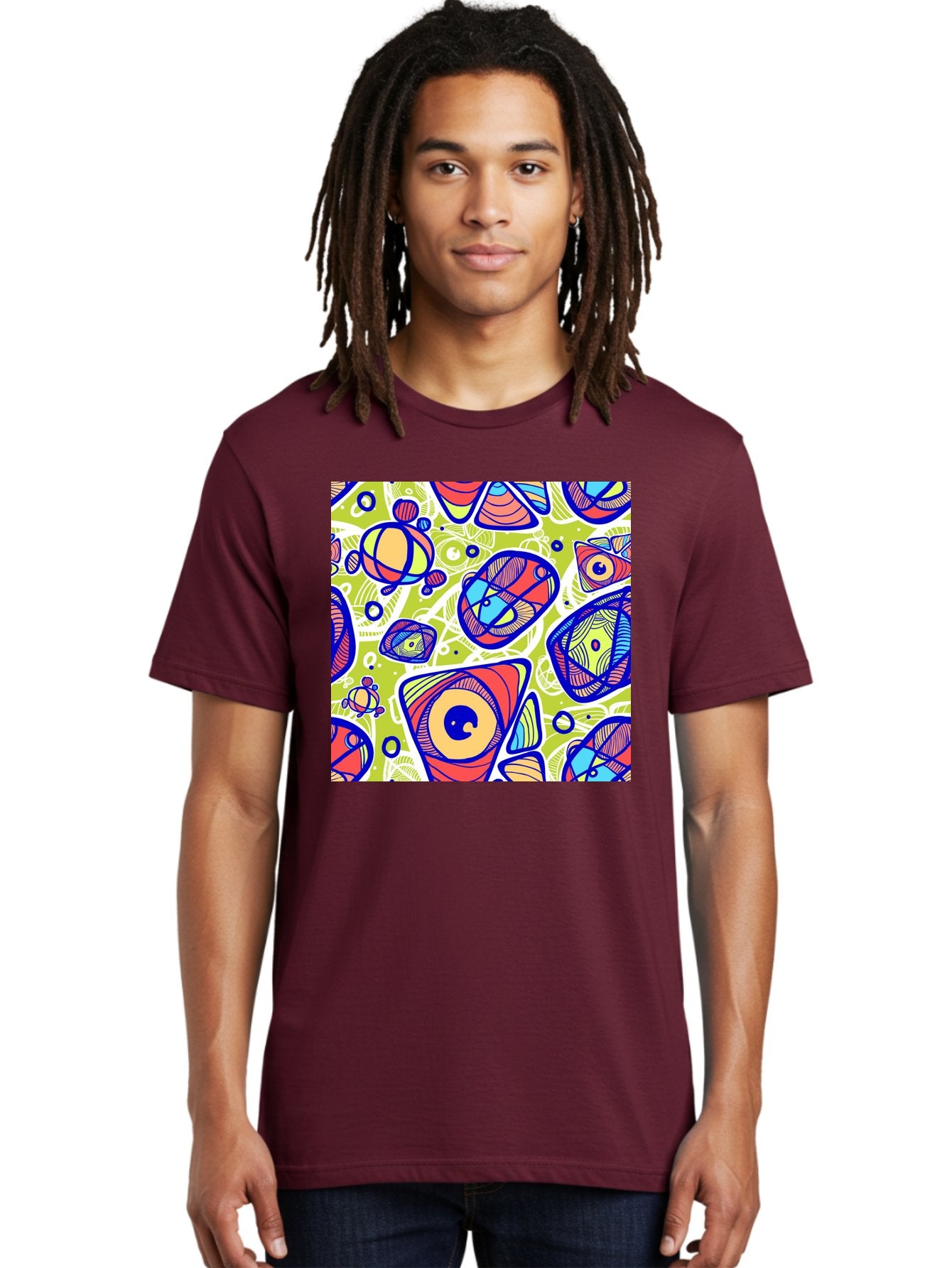 All-Seeing-Eyes Men'S Graphic Tee, 100% Cotton, Comfortable Casual Summer Wear, Machine Washable, Stylized Eyes, Abstract Shapes, Vibrant Colors, Bold Designs, Eye-Catching Patterns, Graphic Art, Tribal Motifs, Fantasy Elements, Aac375 16