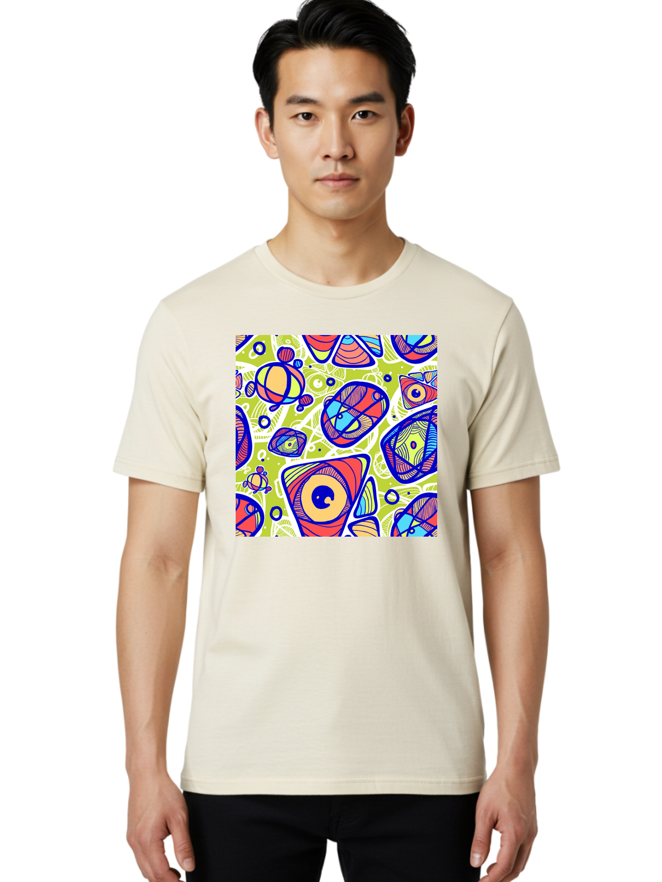 All-Seeing-Eyes Men'S Graphic Tee, 100% Cotton, Comfortable Casual Summer Wear, Machine Washable, Stylized Eyes, Abstract Shapes, Vibrant Colors, Bold Designs, Eye-Catching Patterns, Graphic Art, Tribal Motifs, Fantasy Elements, Aac375 22