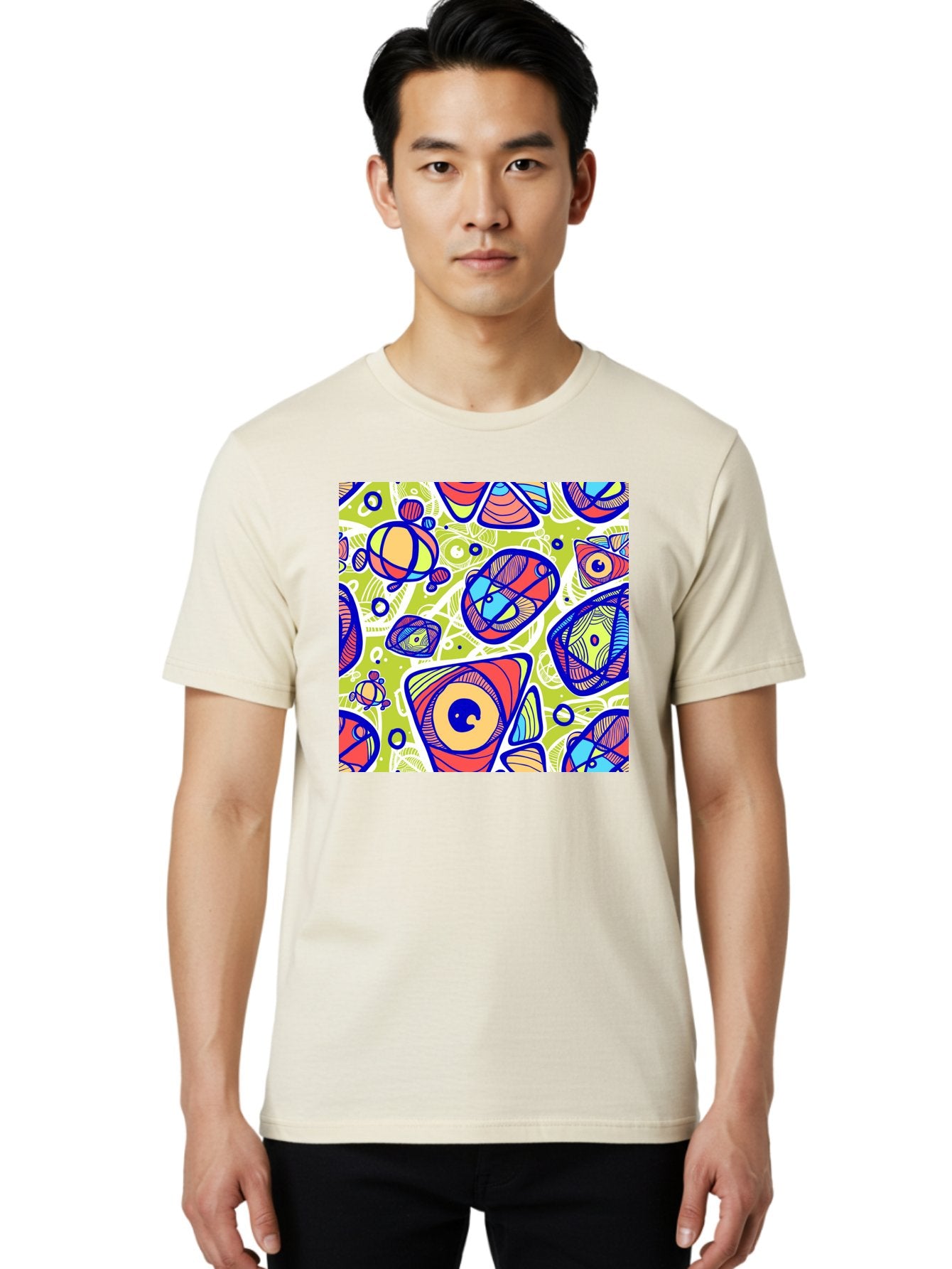 All-Seeing-Eyes Men'S Graphic Tee, 100% Cotton, Comfortable Casual Summer Wear, Machine Washable, Stylized Eyes, Abstract Shapes, Vibrant Colors, Bold Designs, Eye-Catching Patterns, Graphic Art, Tribal Motifs, Fantasy Elements, Aac375 19