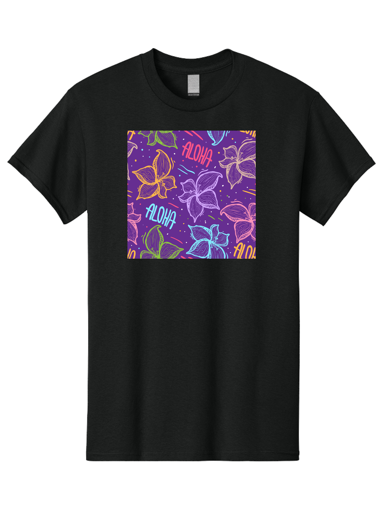 Aloha-Plumeria-Floral Men'S Graphic Tee, 100% Cotton, Comfortable Casual Summer Wear, Machine Washable, Plumeria Flowers, Tropical Flowers, Aloha Text, Colorful Graphics, Festive Design, Hawaiian Theme, Vibrant Colors, Playful Pattern, Aac376 19