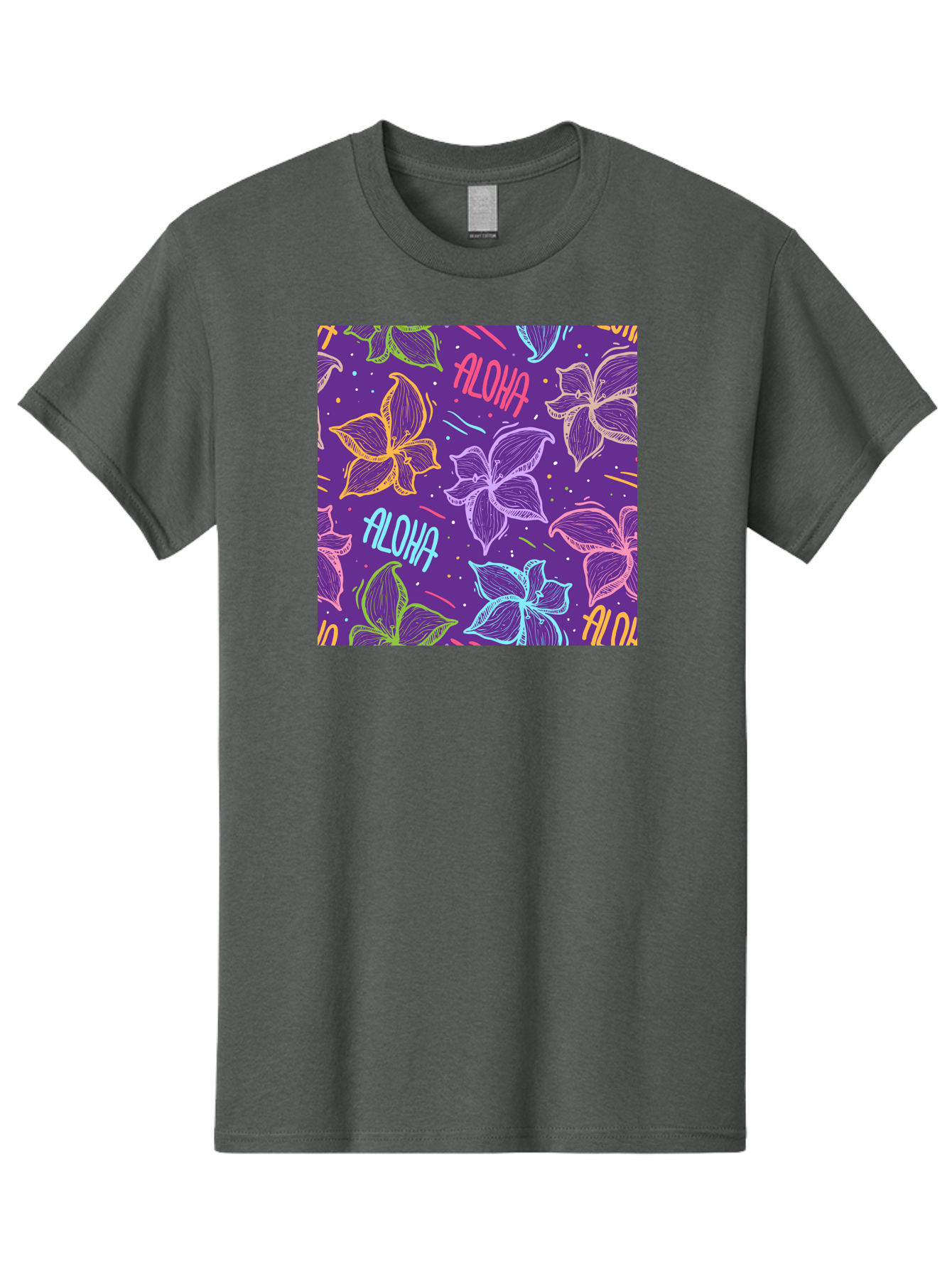 Aloha-Plumeria-Floral Men'S Graphic Tee, 100% Cotton, Comfortable Casual Summer Wear, Machine Washable, Plumeria Flowers, Tropical Flowers, Aloha Text, Colorful Graphics, Festive Design, Hawaiian Theme, Vibrant Colors, Playful Pattern, Aac376 23