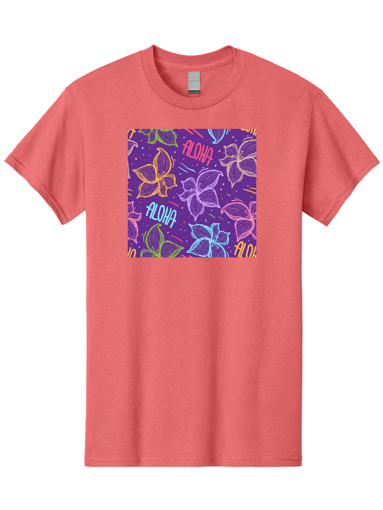 Aloha-Plumeria-Floral Men'S Graphic Tee, 100% Cotton, Comfortable Casual Summer Wear, Machine Washable, Plumeria Flowers, Tropical Flowers, Aloha Text, Colorful Graphics, Festive Design, Hawaiian Theme, Vibrant Colors, Playful Pattern, Aac376 3