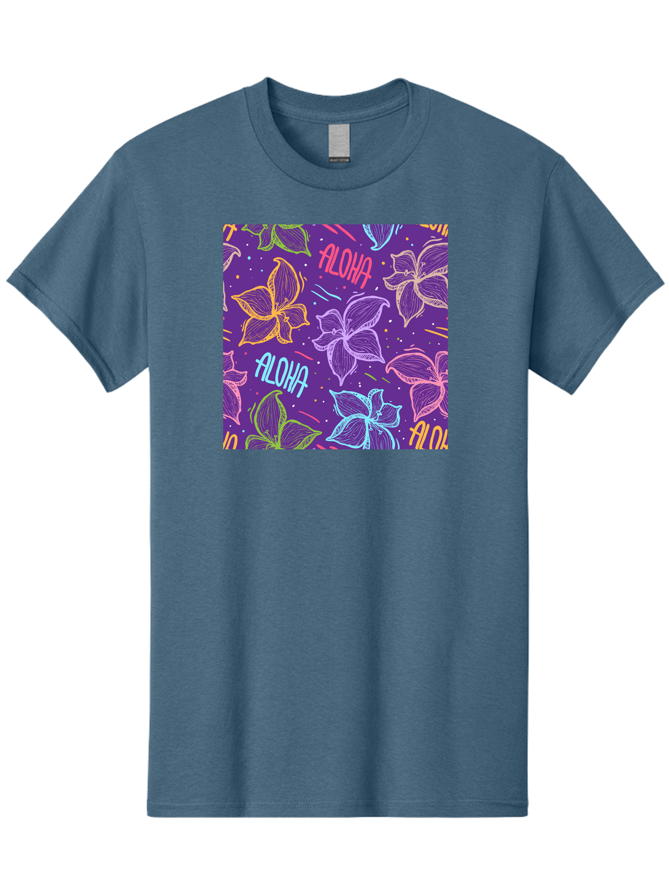 Aloha-Plumeria-Floral Men'S Graphic Tee, 100% Cotton, Comfortable Casual Summer Wear, Machine Washable, Plumeria Flowers, Tropical Flowers, Aloha Text, Colorful Graphics, Festive Design, Hawaiian Theme, Vibrant Colors, Playful Pattern, Aac376 21