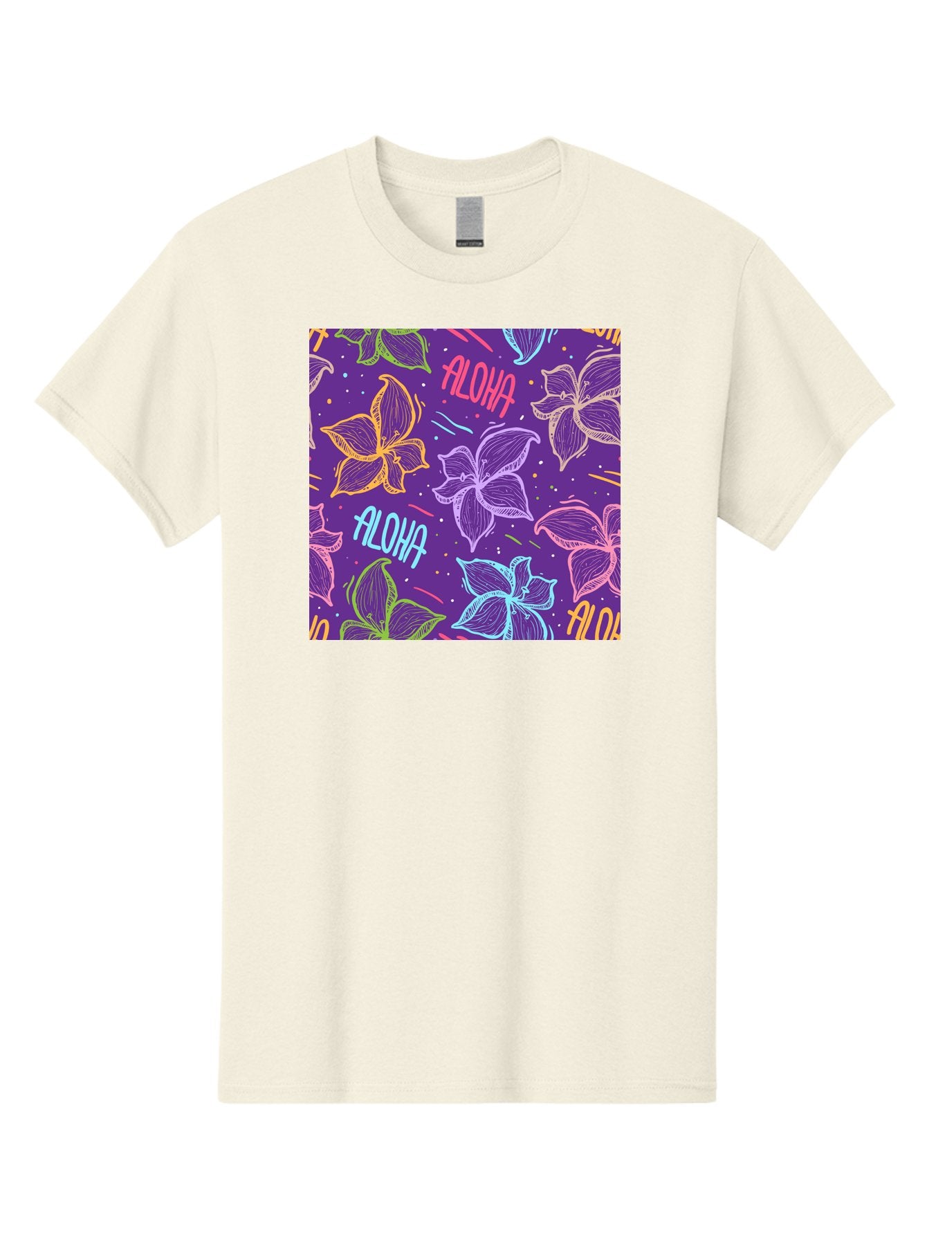 Aloha-Plumeria-Floral Men'S Graphic Tee, 100% Cotton, Comfortable Casual Summer Wear, Machine Washable, Plumeria Flowers, Tropical Flowers, Aloha Text, Colorful Graphics, Festive Design, Hawaiian Theme, Vibrant Colors, Playful Pattern, Aac376 3