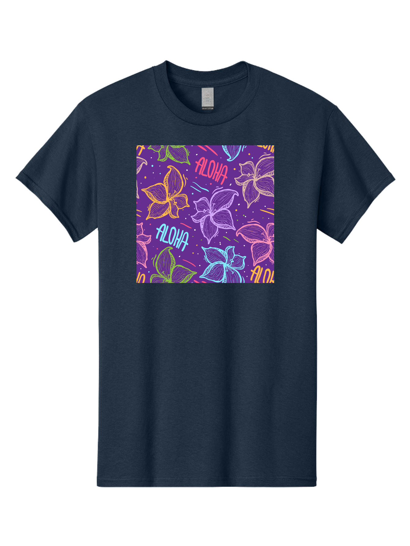 Aloha-Plumeria-Floral Men'S Graphic Tee, 100% Cotton, Comfortable Casual Summer Wear, Machine Washable, Plumeria Flowers, Tropical Flowers, Aloha Text, Colorful Graphics, Festive Design, Hawaiian Theme, Vibrant Colors, Playful Pattern, Aac376 15