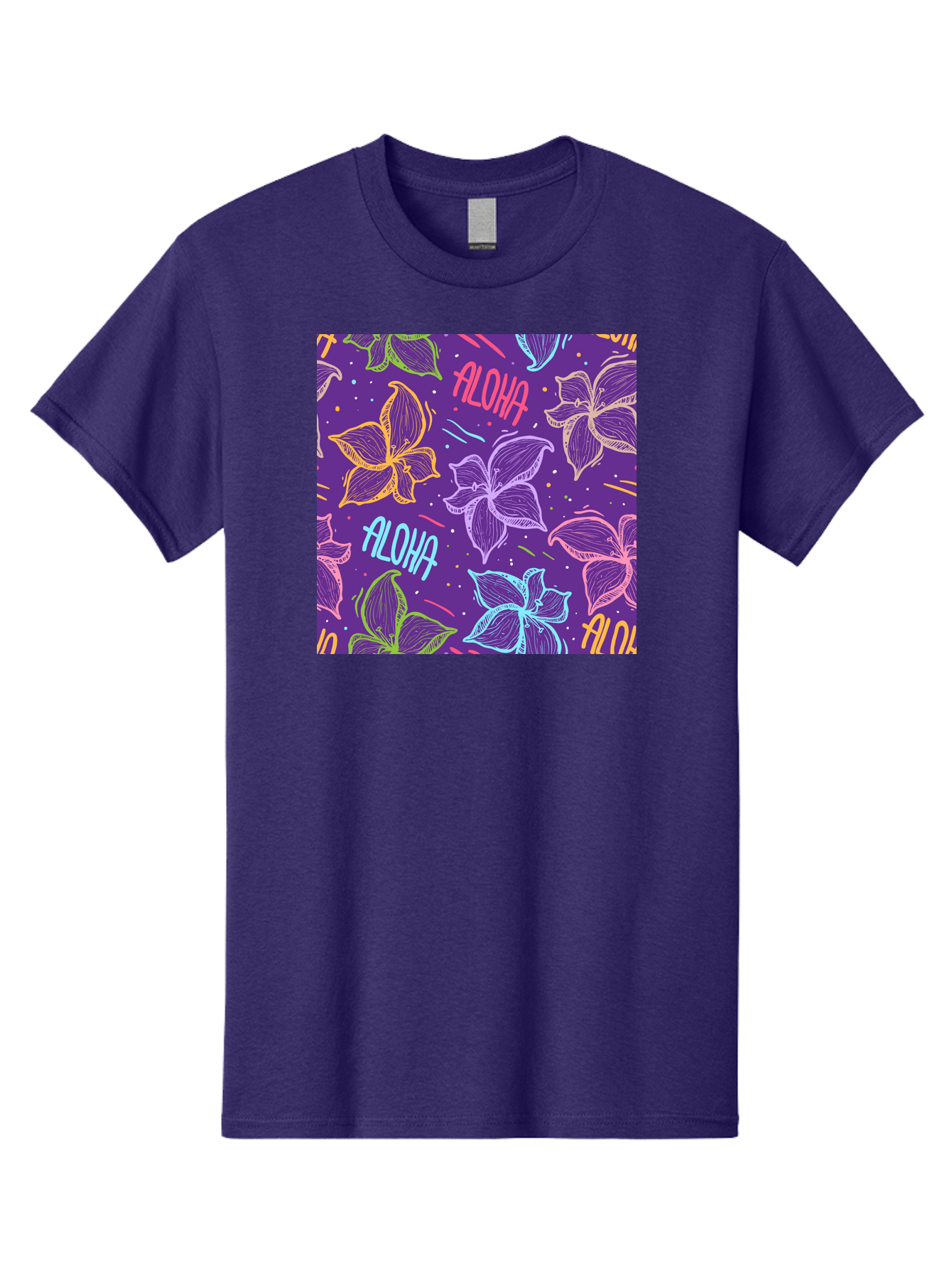 Aloha-Plumeria-Floral Men'S Graphic Tee, 100% Cotton, Comfortable Casual Summer Wear, Machine Washable, Plumeria Flowers, Tropical Flowers, Aloha Text, Colorful Graphics, Festive Design, Hawaiian Theme, Vibrant Colors, Playful Pattern, Aac376 9