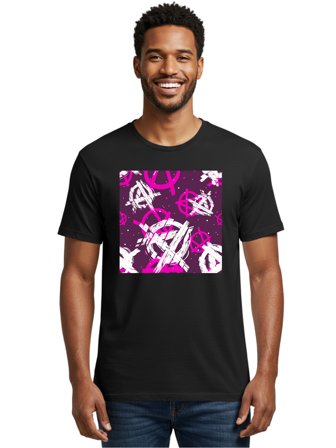 Anarchy-Symbols Men'S Graphic Tee, 100% Cotton, Comfortable Casual Summer Wear, Machine Washable, Anarchy Symbols, Protest Signs, Activist Graphics, Punk Rock Imagery, Chaotic Patterns, Abstract Art, Rebellion Motifs, Symbolic Expression, Aac377 24