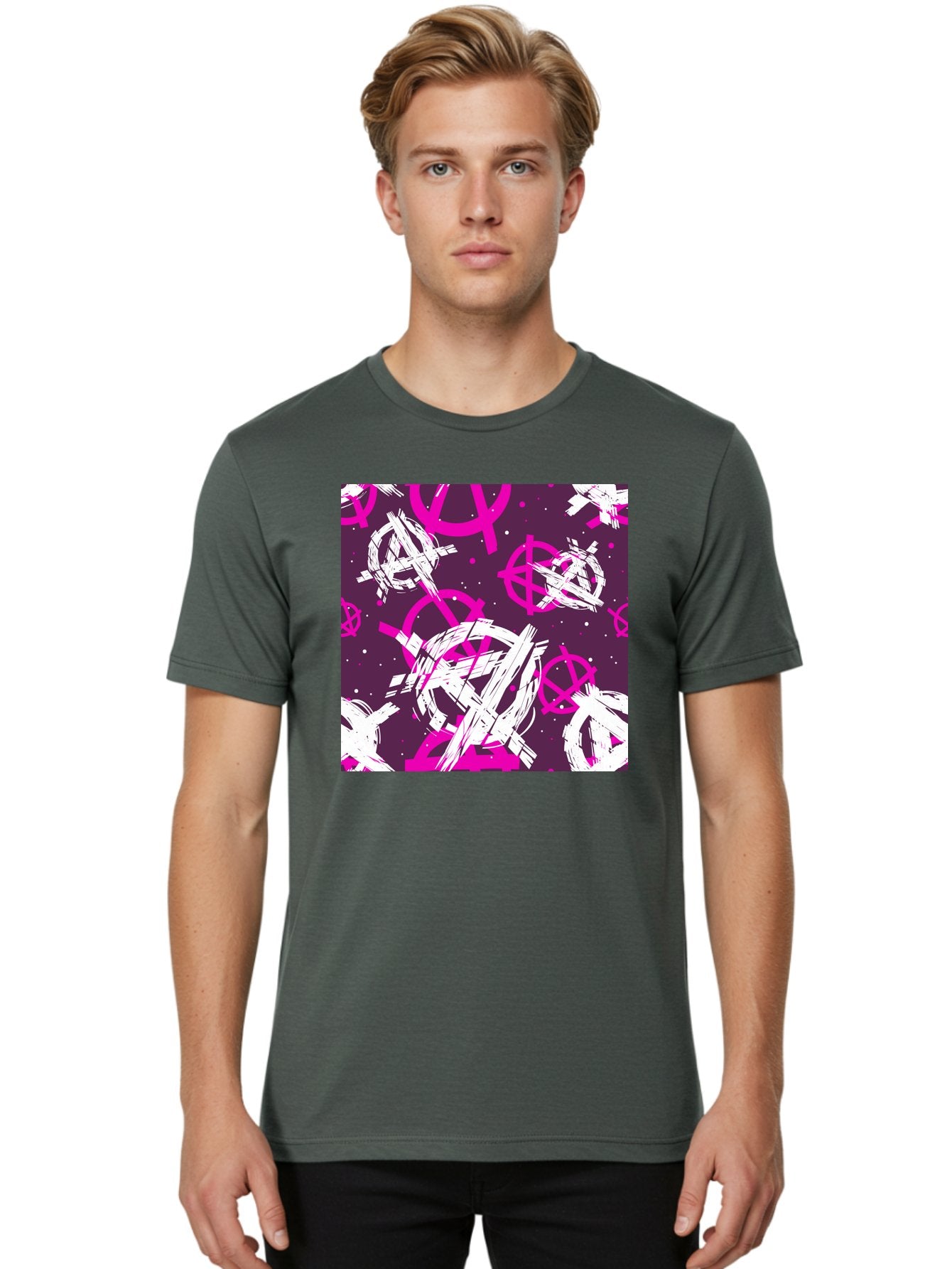 Anarchy-Symbols Men'S Graphic Tee, 100% Cotton, Comfortable Casual Summer Wear, Machine Washable, Anarchy Symbols, Protest Signs, Activist Graphics, Punk Rock Imagery, Chaotic Patterns, Abstract Art, Rebellion Motifs, Symbolic Expression, Aac377 17