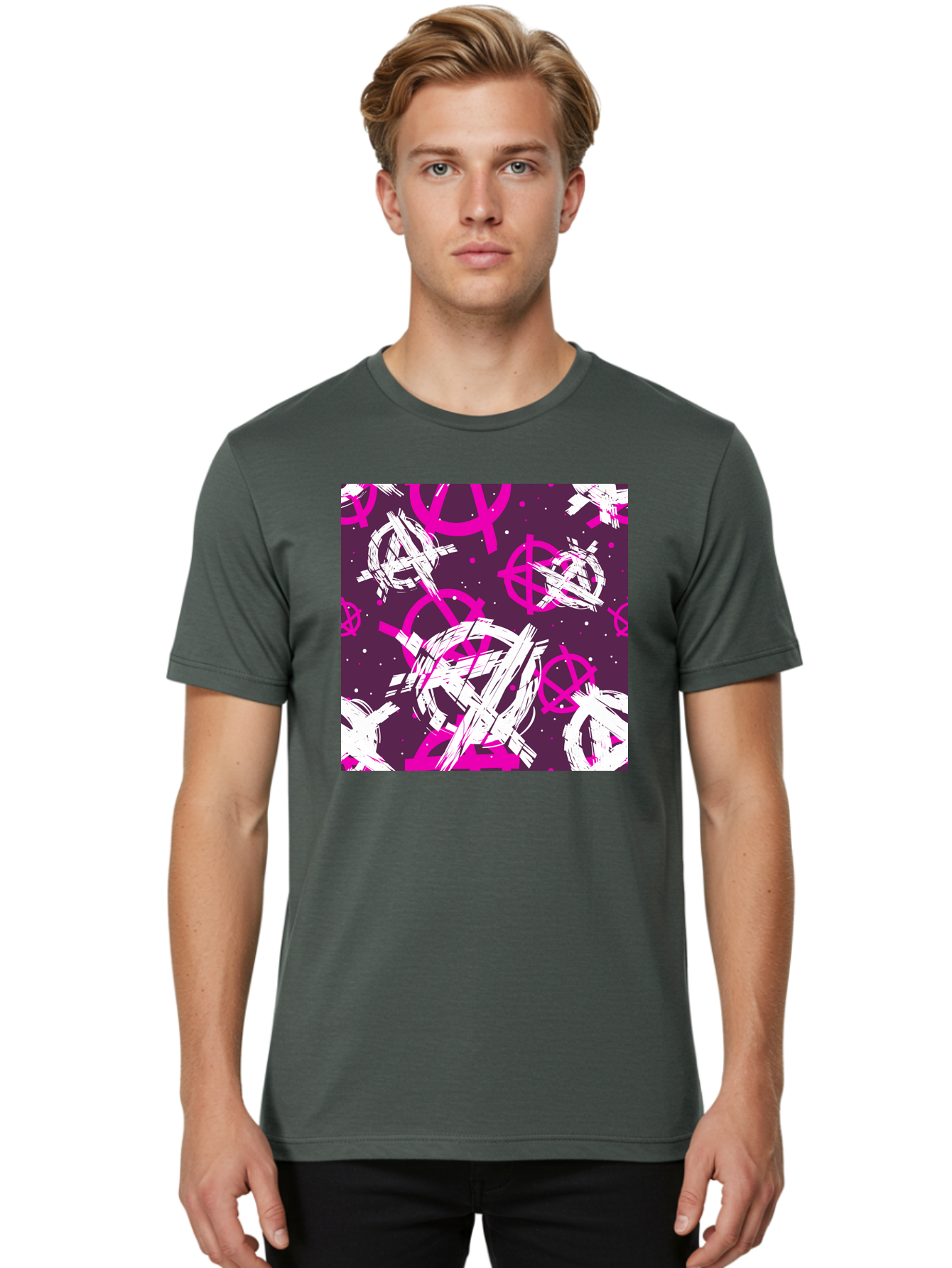 Anarchy-Symbols Men'S Graphic Tee, 100% Cotton, Comfortable Casual Summer Wear, Machine Washable, Anarchy Symbols, Protest Signs, Activist Graphics, Punk Rock Imagery, Chaotic Patterns, Abstract Art, Rebellion Motifs, Symbolic Expression, Aac377 28