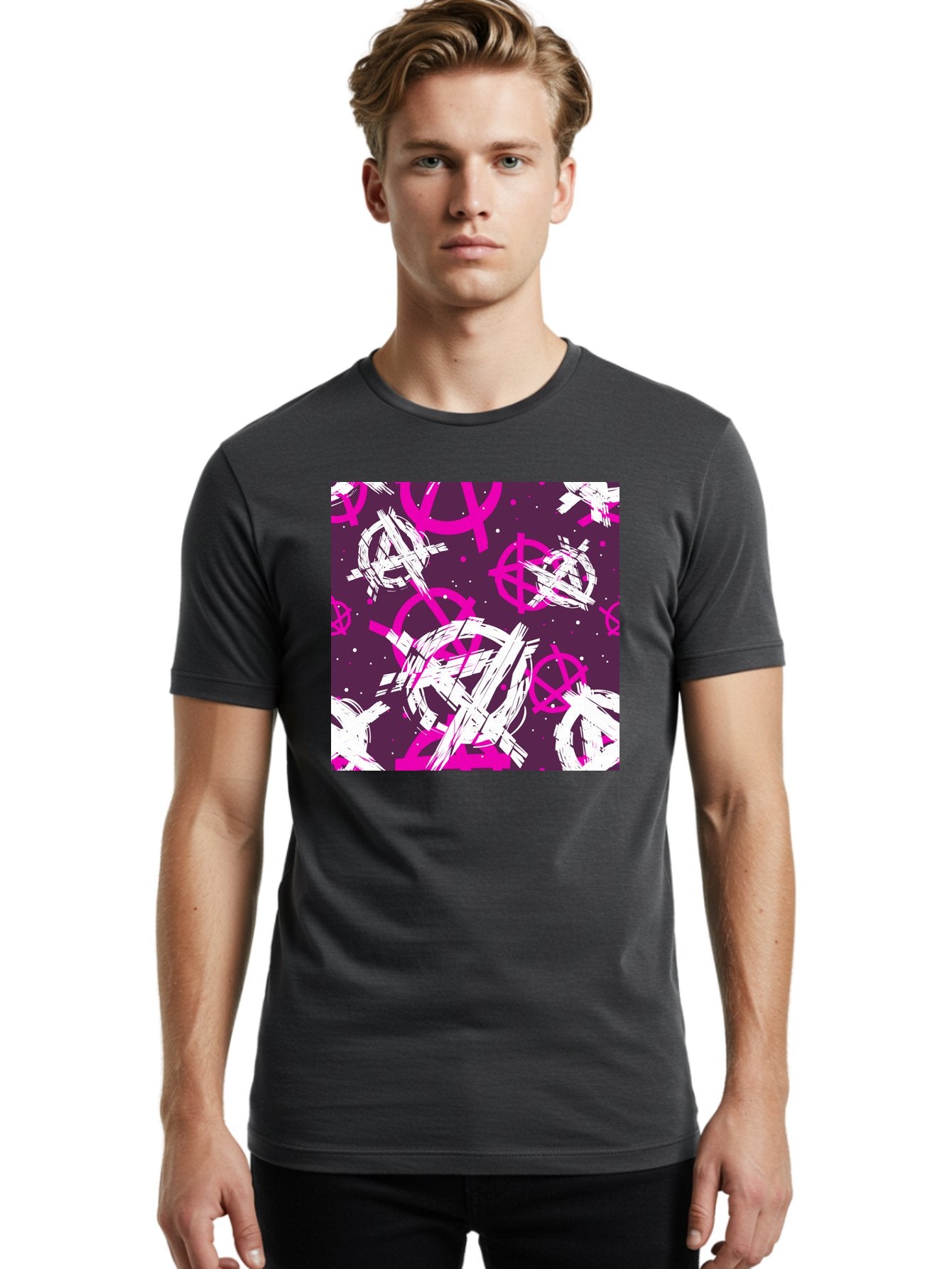 Anarchy-Symbols Men'S Graphic Tee, 100% Cotton, Comfortable Casual Summer Wear, Machine Washable, Anarchy Symbols, Protest Signs, Activist Graphics, Punk Rock Imagery, Chaotic Patterns, Abstract Art, Rebellion Motifs, Symbolic Expression, Aac377 19