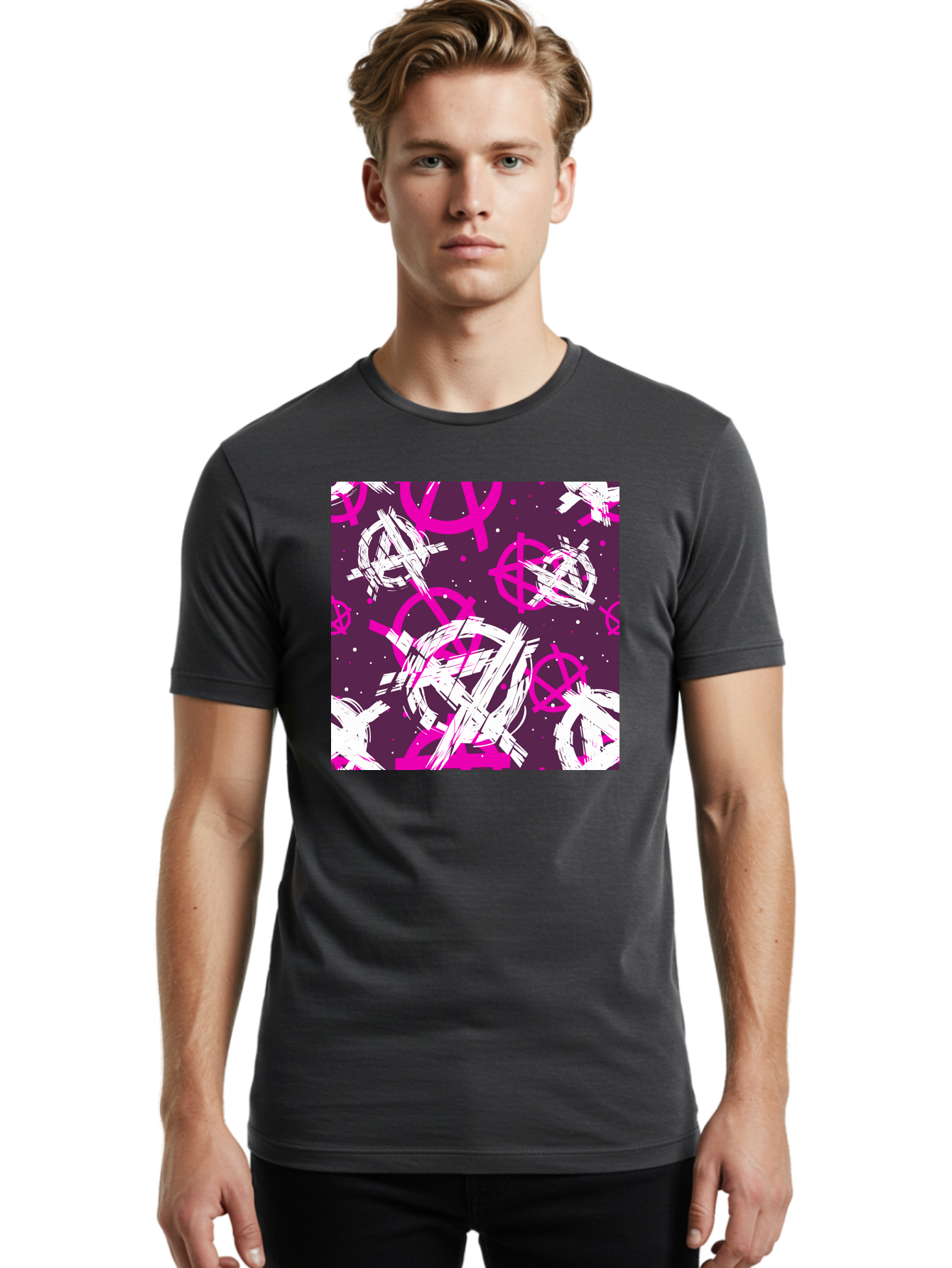 Anarchy-Symbols Men'S Graphic Tee, 100% Cotton, Comfortable Casual Summer Wear, Machine Washable, Anarchy Symbols, Protest Signs, Activist Graphics, Punk Rock Imagery, Chaotic Patterns, Abstract Art, Rebellion Motifs, Symbolic Expression, Aac377 22