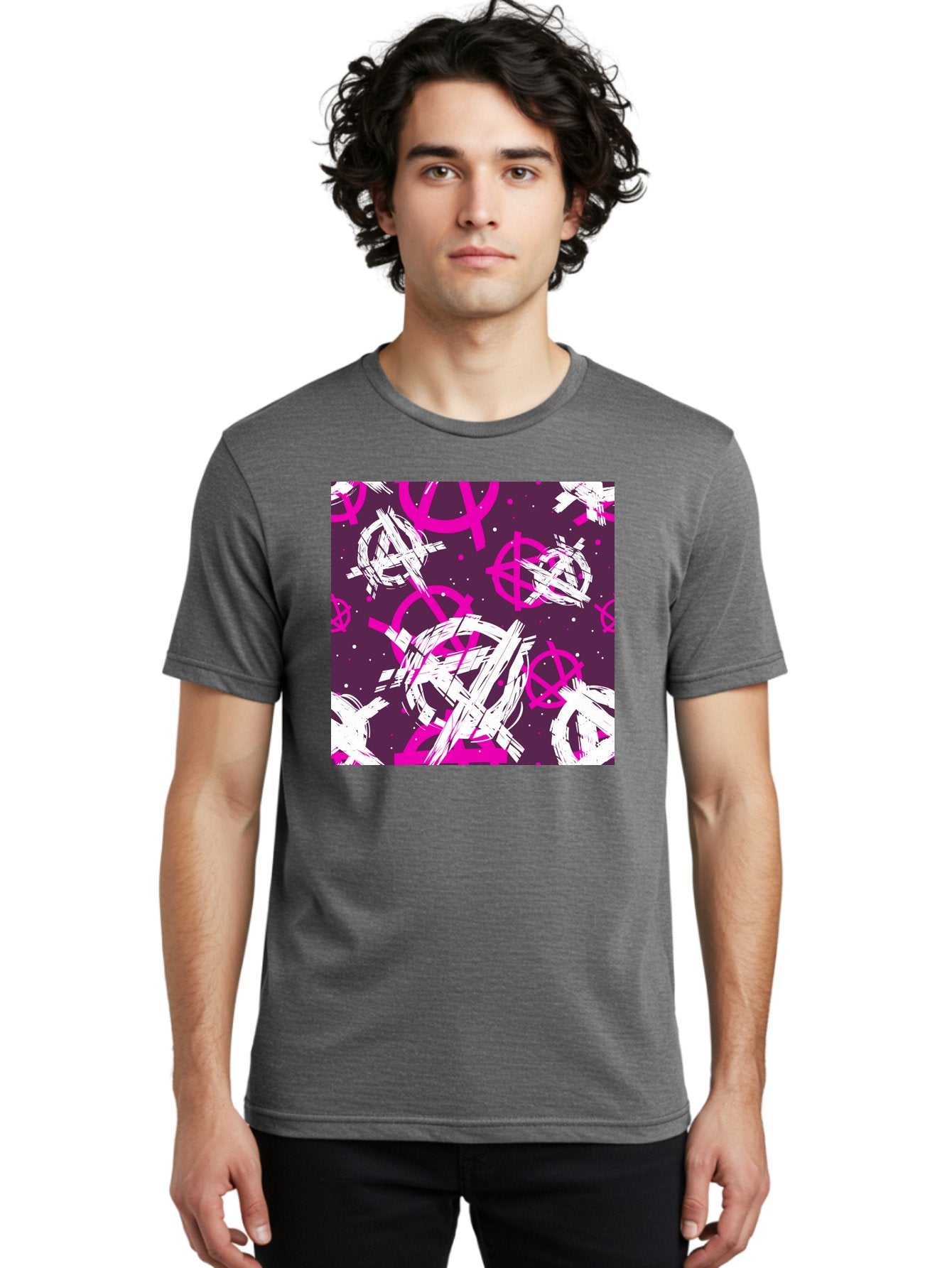 Anarchy-Symbols Men'S Graphic Tee, 100% Cotton, Comfortable Casual Summer Wear, Machine Washable, Anarchy Symbols, Protest Signs, Activist Graphics, Punk Rock Imagery, Chaotic Patterns, Abstract Art, Rebellion Motifs, Symbolic Expression, Aac377 26