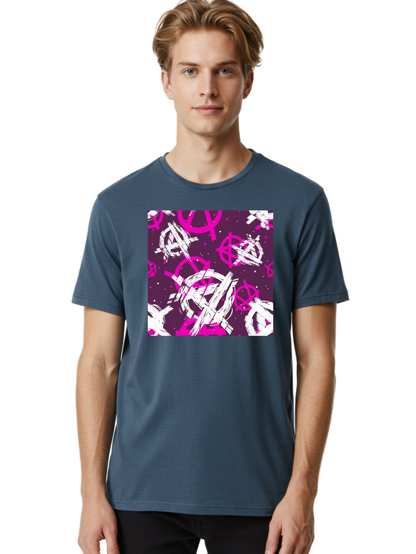 Anarchy-Symbols Men'S Graphic Tee, 100% Cotton, Comfortable Casual Summer Wear, Machine Washable, Anarchy Symbols, Protest Signs, Activist Graphics, Punk Rock Imagery, Chaotic Patterns, Abstract Art, Rebellion Motifs, Symbolic Expression, Aac377 28