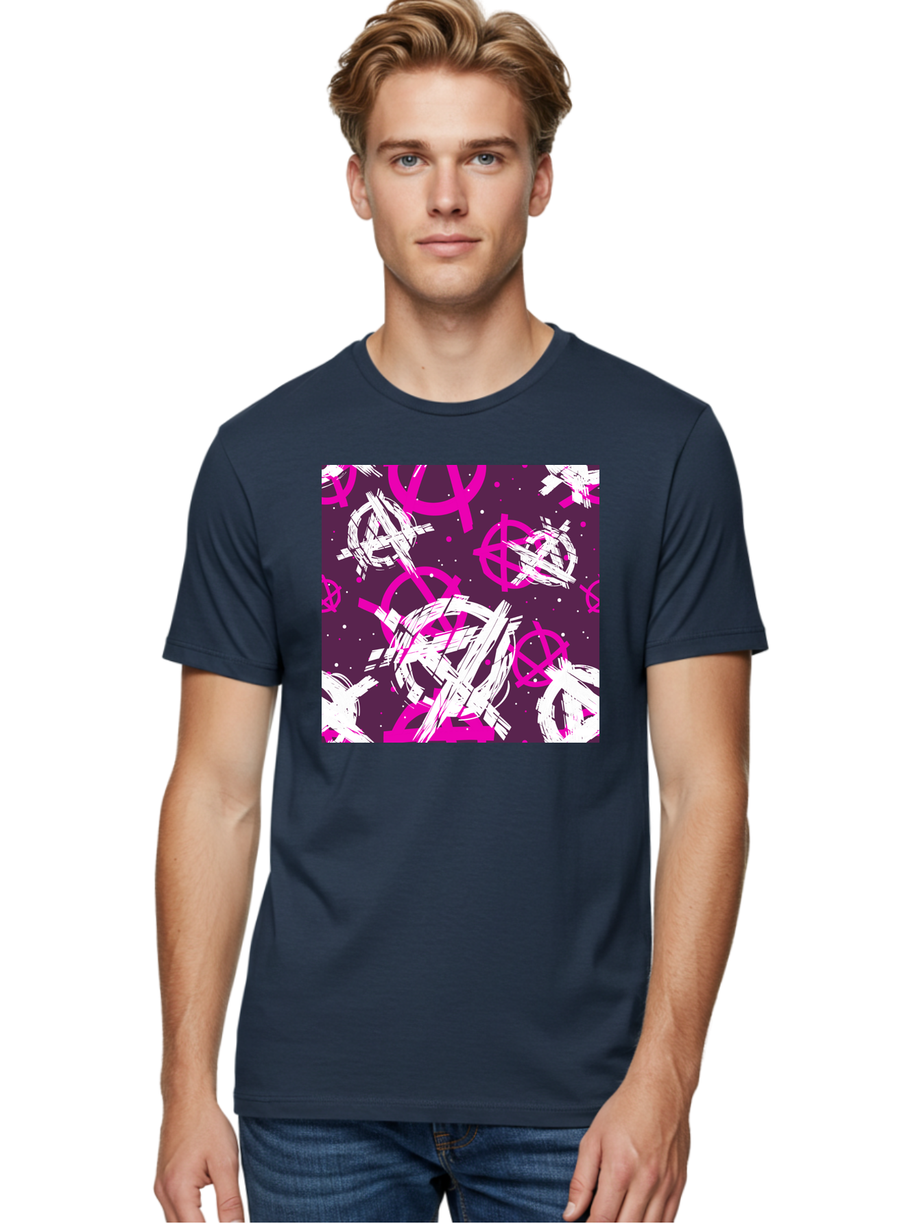 Anarchy-Symbols Men'S Graphic Tee, 100% Cotton, Comfortable Casual Summer Wear, Machine Washable, Anarchy Symbols, Protest Signs, Activist Graphics, Punk Rock Imagery, Chaotic Patterns, Abstract Art, Rebellion Motifs, Symbolic Expression, Aac377 4