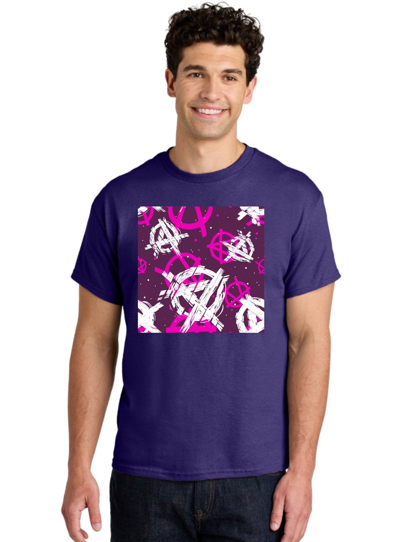 Anarchy-Symbols Men'S Graphic Tee, 100% Cotton, Comfortable Casual Summer Wear, Machine Washable, Anarchy Symbols, Protest Signs, Activist Graphics, Punk Rock Imagery, Chaotic Patterns, Abstract Art, Rebellion Motifs, Symbolic Expression, Aac377 30