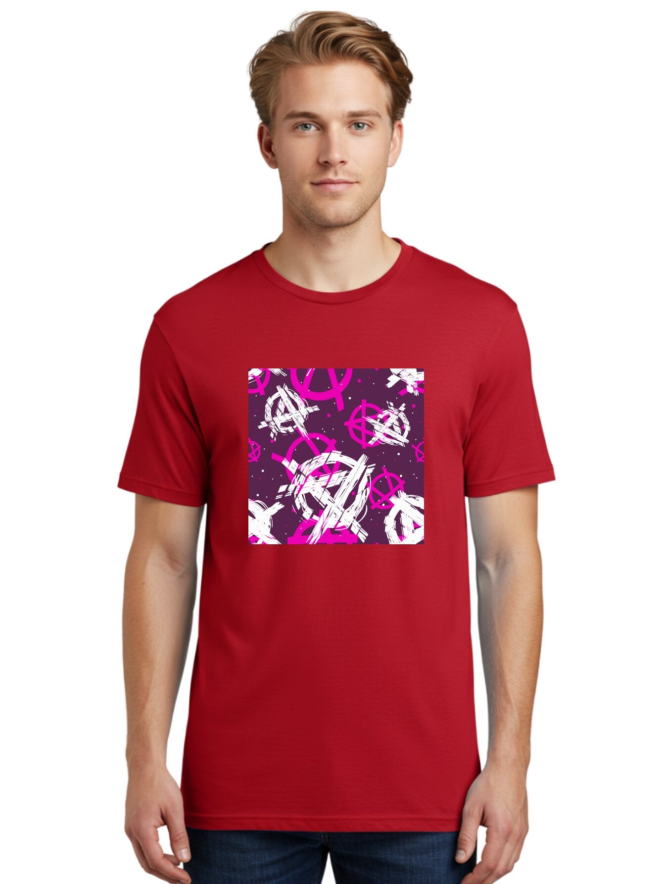 Anarchy-Symbols Men'S Graphic Tee, 100% Cotton, Comfortable Casual Summer Wear, Machine Washable, Anarchy Symbols, Protest Signs, Activist Graphics, Punk Rock Imagery, Chaotic Patterns, Abstract Art, Rebellion Motifs, Symbolic Expression, Aac377 24