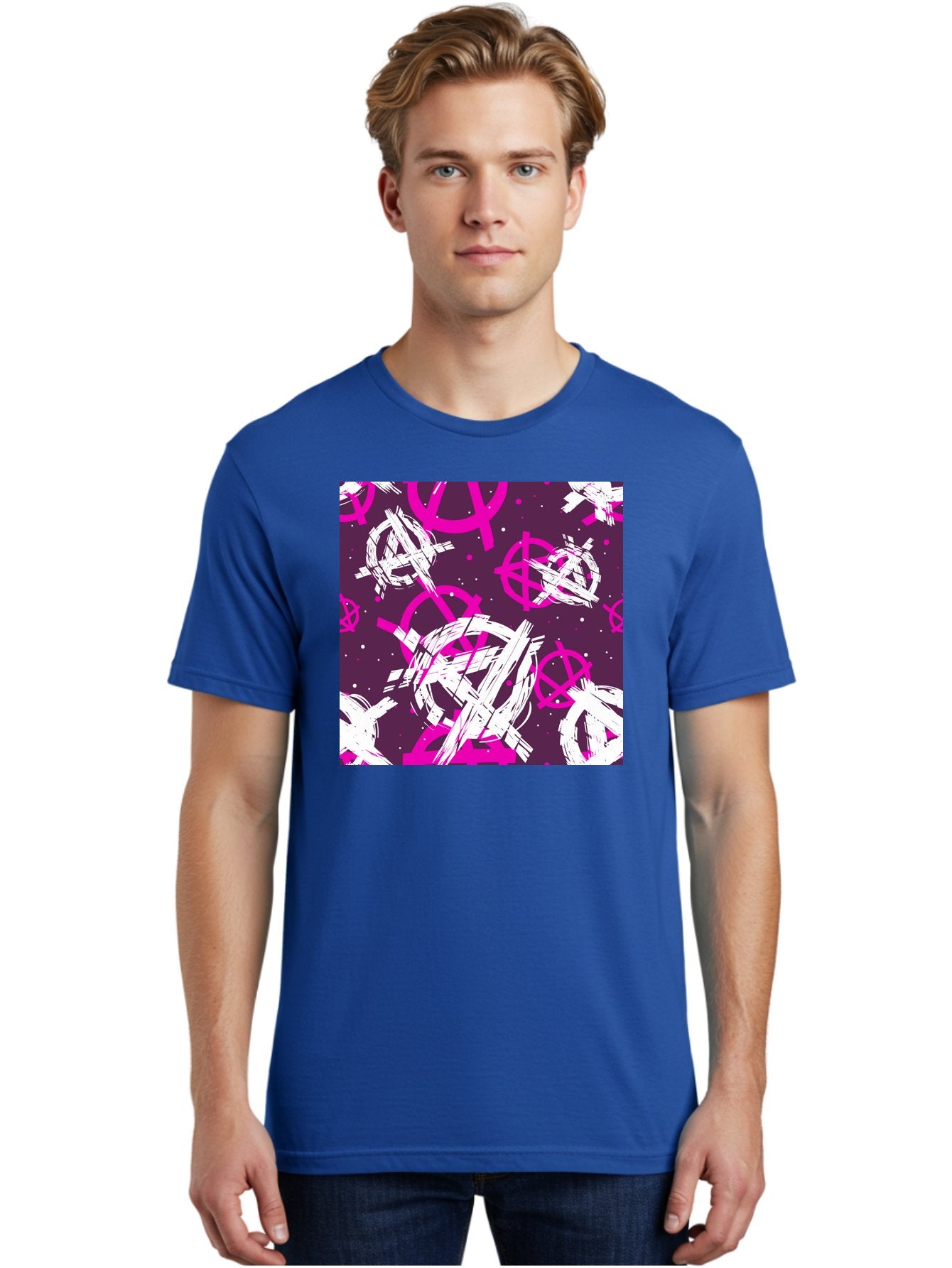 Anarchy-Symbols Men'S Graphic Tee, 100% Cotton, Comfortable Casual Summer Wear, Machine Washable, Anarchy Symbols, Protest Signs, Activist Graphics, Punk Rock Imagery, Chaotic Patterns, Abstract Art, Rebellion Motifs, Symbolic Expression, Aac377 21