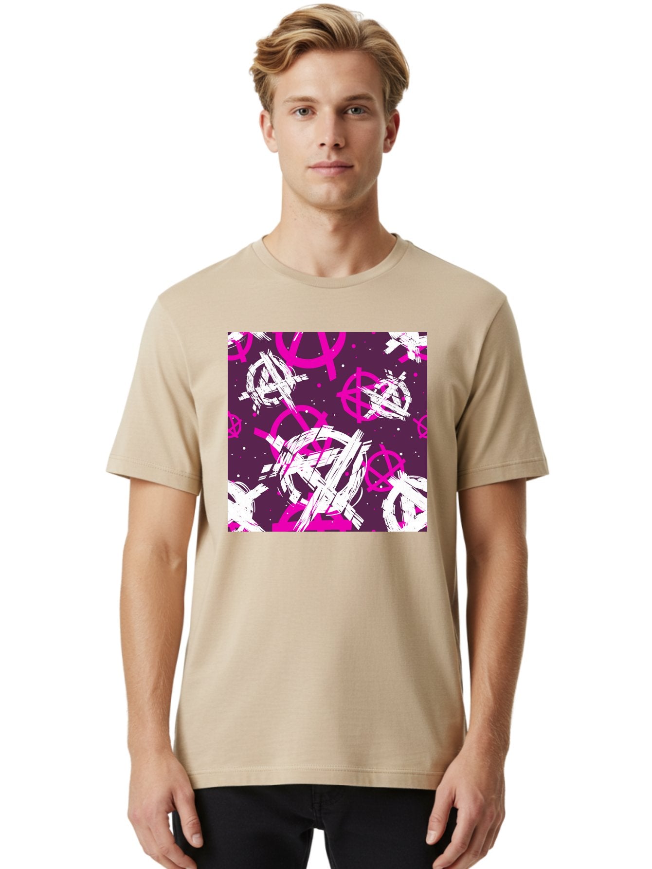 Anarchy-Symbols Men'S Graphic Tee, 100% Cotton, Comfortable Casual Summer Wear, Machine Washable, Anarchy Symbols, Protest Signs, Activist Graphics, Punk Rock Imagery, Chaotic Patterns, Abstract Art, Rebellion Motifs, Symbolic Expression, Aac377 16