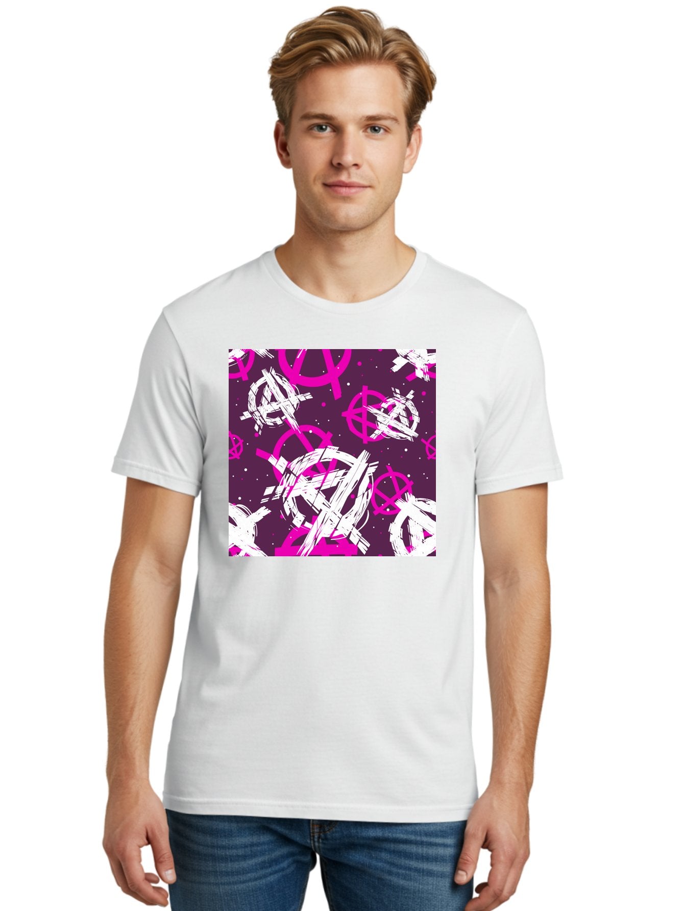 Anarchy-Symbols Men'S Graphic Tee, 100% Cotton, Comfortable Casual Summer Wear, Machine Washable, Anarchy Symbols, Protest Signs, Activist Graphics, Punk Rock Imagery, Chaotic Patterns, Abstract Art, Rebellion Motifs, Symbolic Expression, Aac377 25