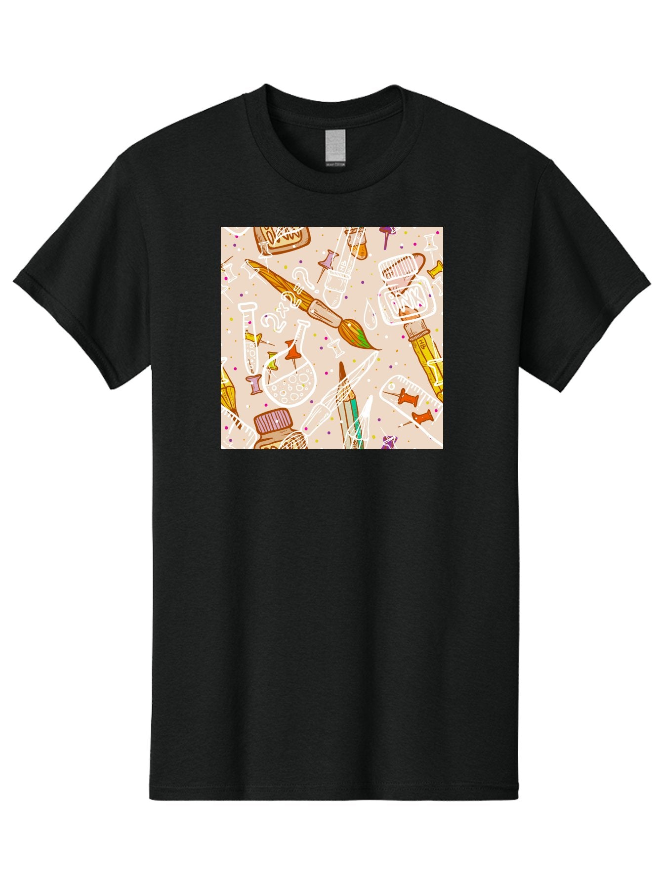 Art-And-Science Men'S Graphic Tee, 100% Cotton, Comfortable Casual Summer Wear, Machine Washable, Science And Art Supplies, Beakers, Test Tubes, Paintbrushes, Pencils, Creative Tools, Artistic Expression, Scientific Experimentation, Aac378 15
