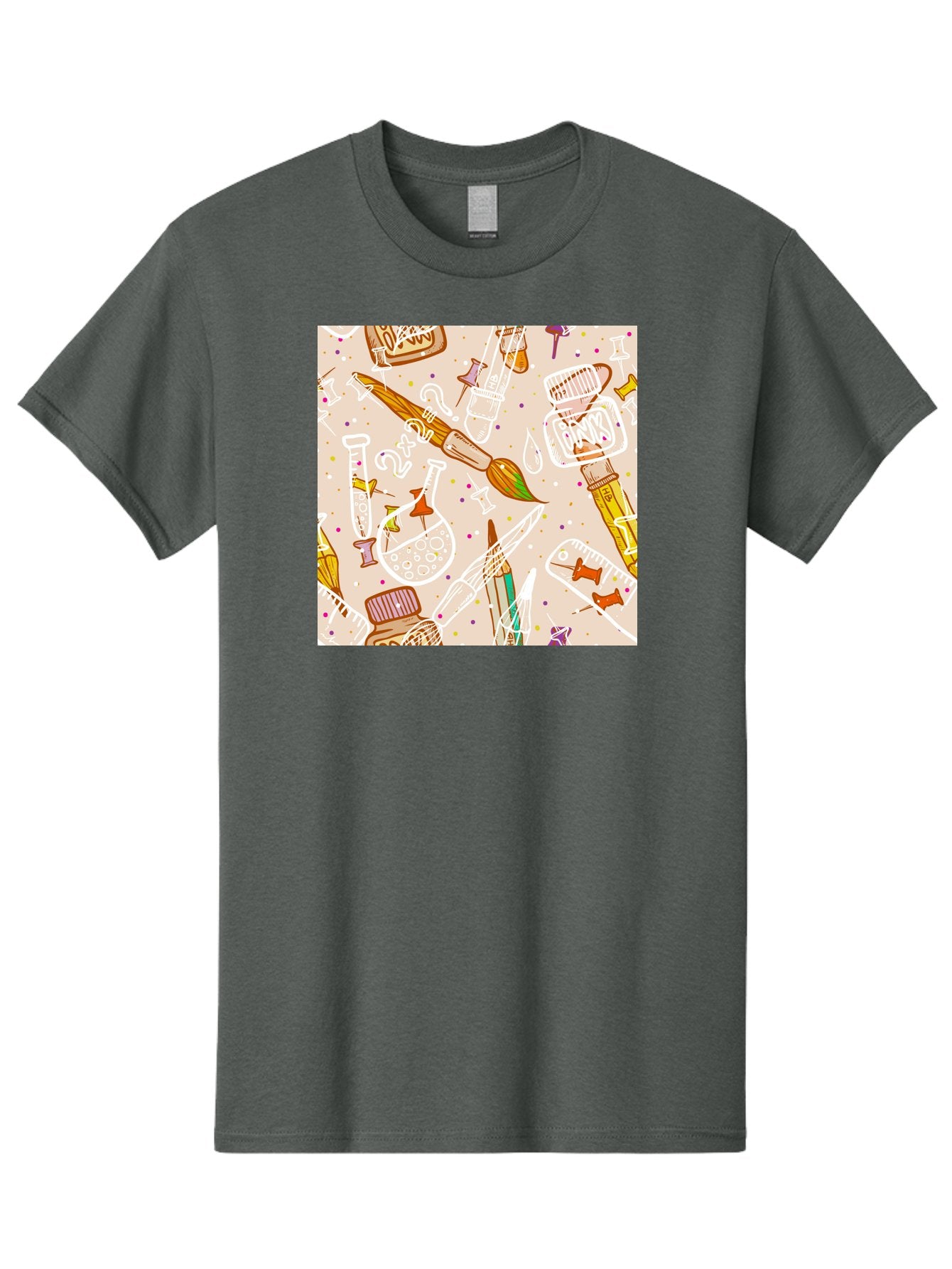 Art-And-Science Men'S Graphic Tee, 100% Cotton, Comfortable Casual Summer Wear, Machine Washable, Science And Art Supplies, Beakers, Test Tubes, Paintbrushes, Pencils, Creative Tools, Artistic Expression, Scientific Experimentation, Aac378 3