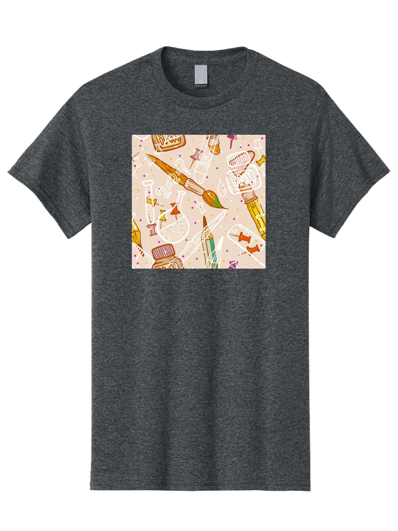 Art-And-Science Men'S Graphic Tee, 100% Cotton, Comfortable Casual Summer Wear, Machine Washable, Science And Art Supplies, Beakers, Test Tubes, Paintbrushes, Pencils, Creative Tools, Artistic Expression, Scientific Experimentation, Aac378