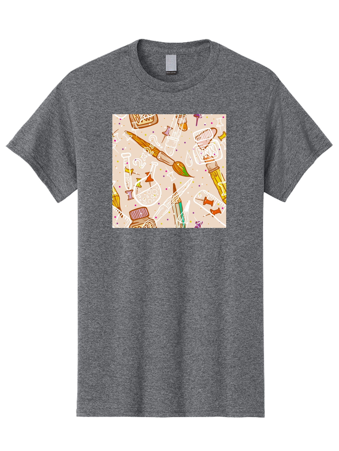 Art-And-Science Men'S Graphic Tee, 100% Cotton, Comfortable Casual Summer Wear, Machine Washable, Science And Art Supplies, Beakers, Test Tubes, Paintbrushes, Pencils, Creative Tools, Artistic Expression, Scientific Experimentation, Aac378 25