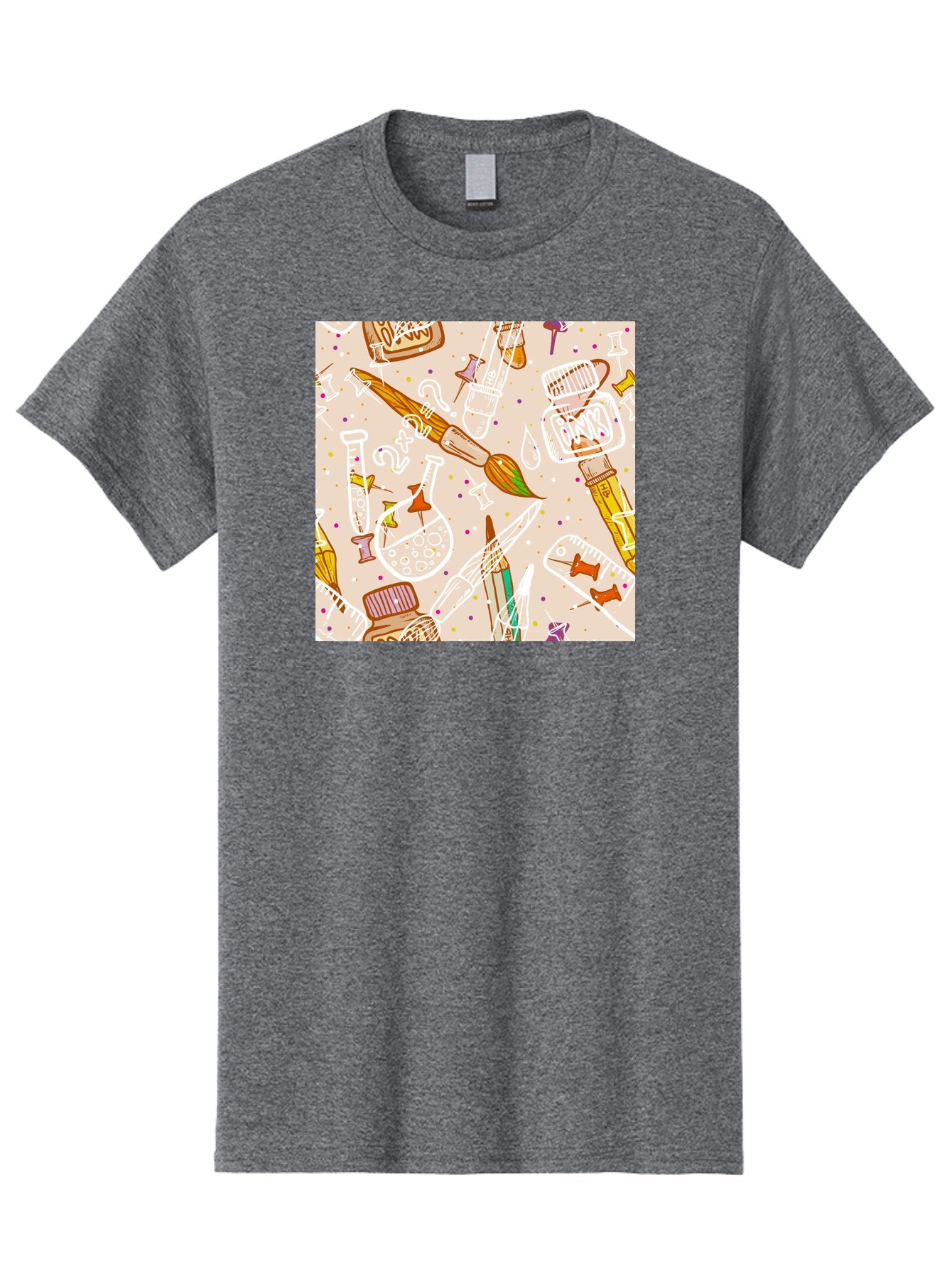 Art-And-Science Men'S Graphic Tee, 100% Cotton, Comfortable Casual Summer Wear, Machine Washable, Science And Art Supplies, Beakers, Test Tubes, Paintbrushes, Pencils, Creative Tools, Artistic Expression, Scientific Experimentation, Aac378 7