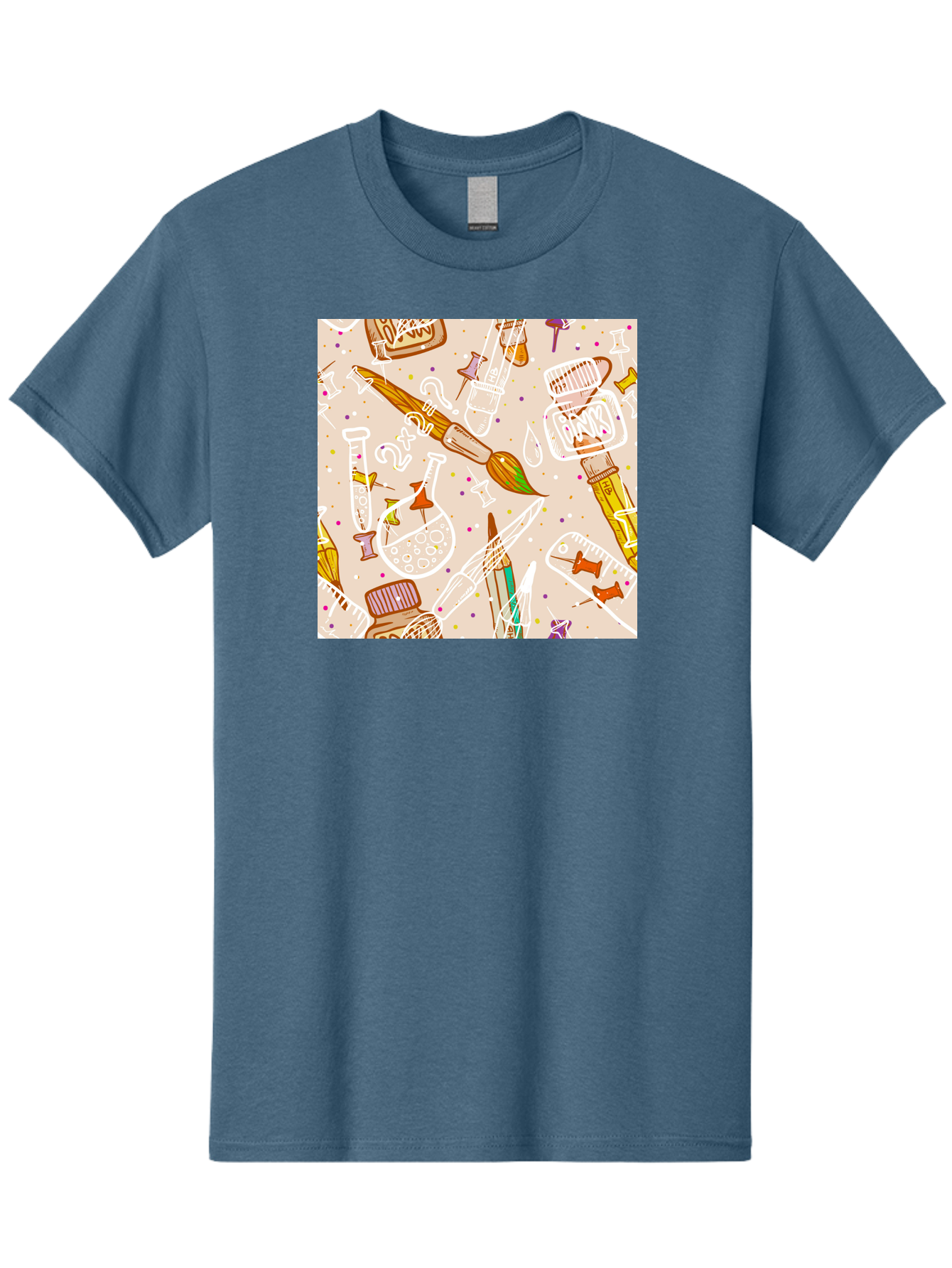 Art-And-Science Men'S Graphic Tee, 100% Cotton, Comfortable Casual Summer Wear, Machine Washable, Science And Art Supplies, Beakers, Test Tubes, Paintbrushes, Pencils, Creative Tools, Artistic Expression, Scientific Experimentation, Aac378 5