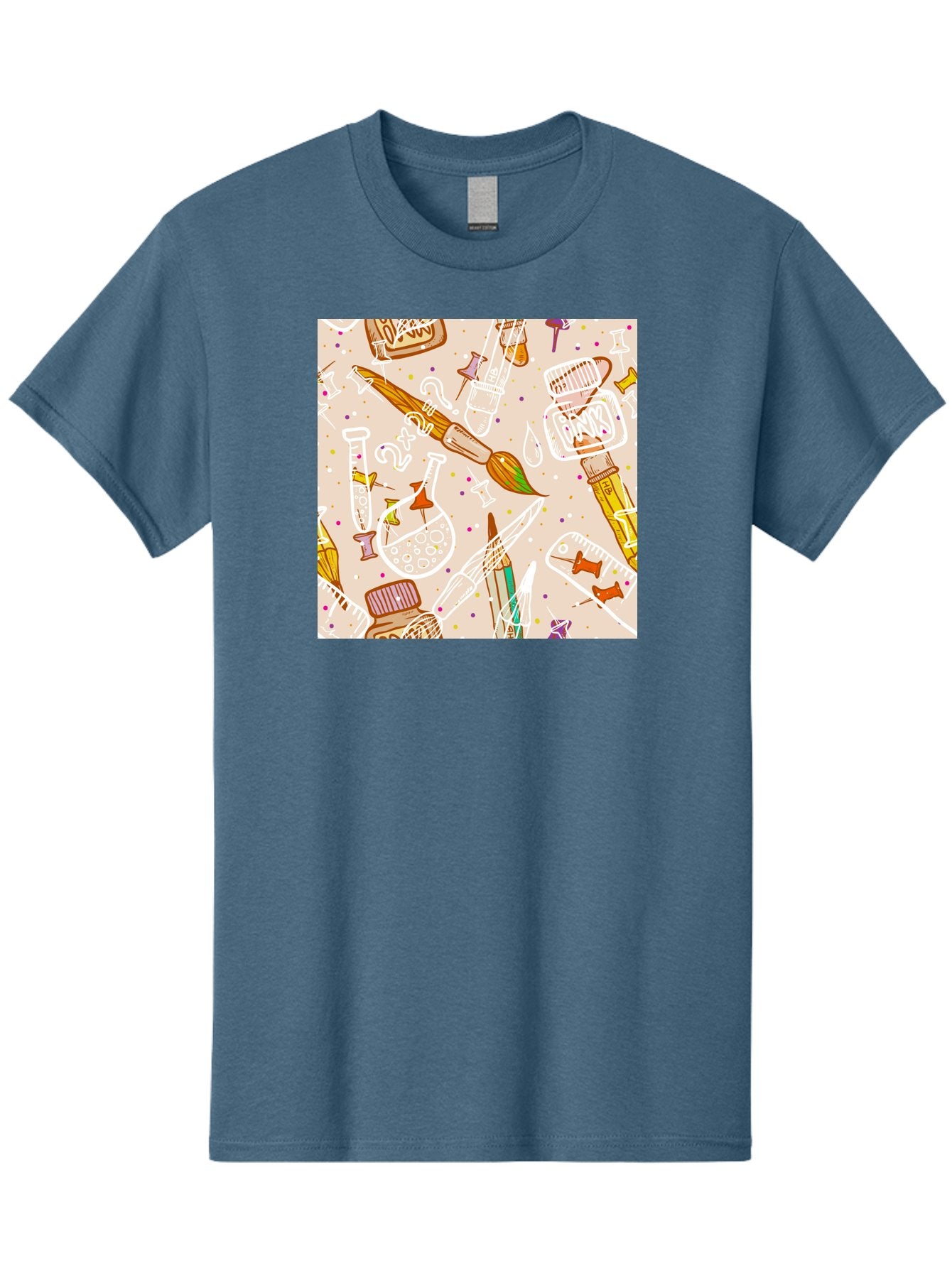 Art-And-Science Men'S Graphic Tee, 100% Cotton, Comfortable Casual Summer Wear, Machine Washable, Science And Art Supplies, Beakers, Test Tubes, Paintbrushes, Pencils, Creative Tools, Artistic Expression, Scientific Experimentation, Aac378 12