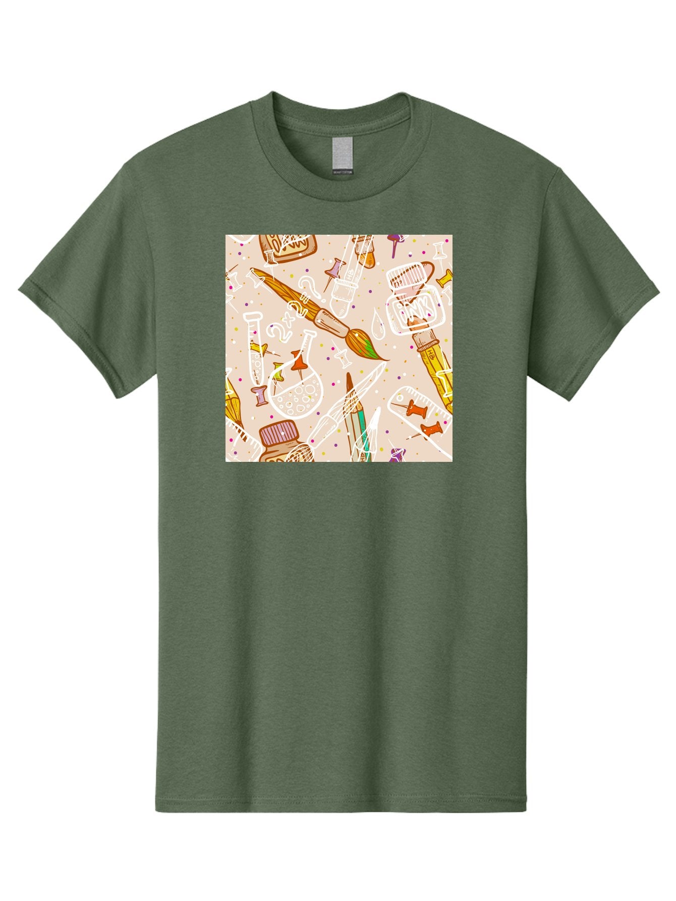 Art-And-Science Men'S Graphic Tee, 100% Cotton, Comfortable Casual Summer Wear, Machine Washable, Science And Art Supplies, Beakers, Test Tubes, Paintbrushes, Pencils, Creative Tools, Artistic Expression, Scientific Experimentation, Aac378 5