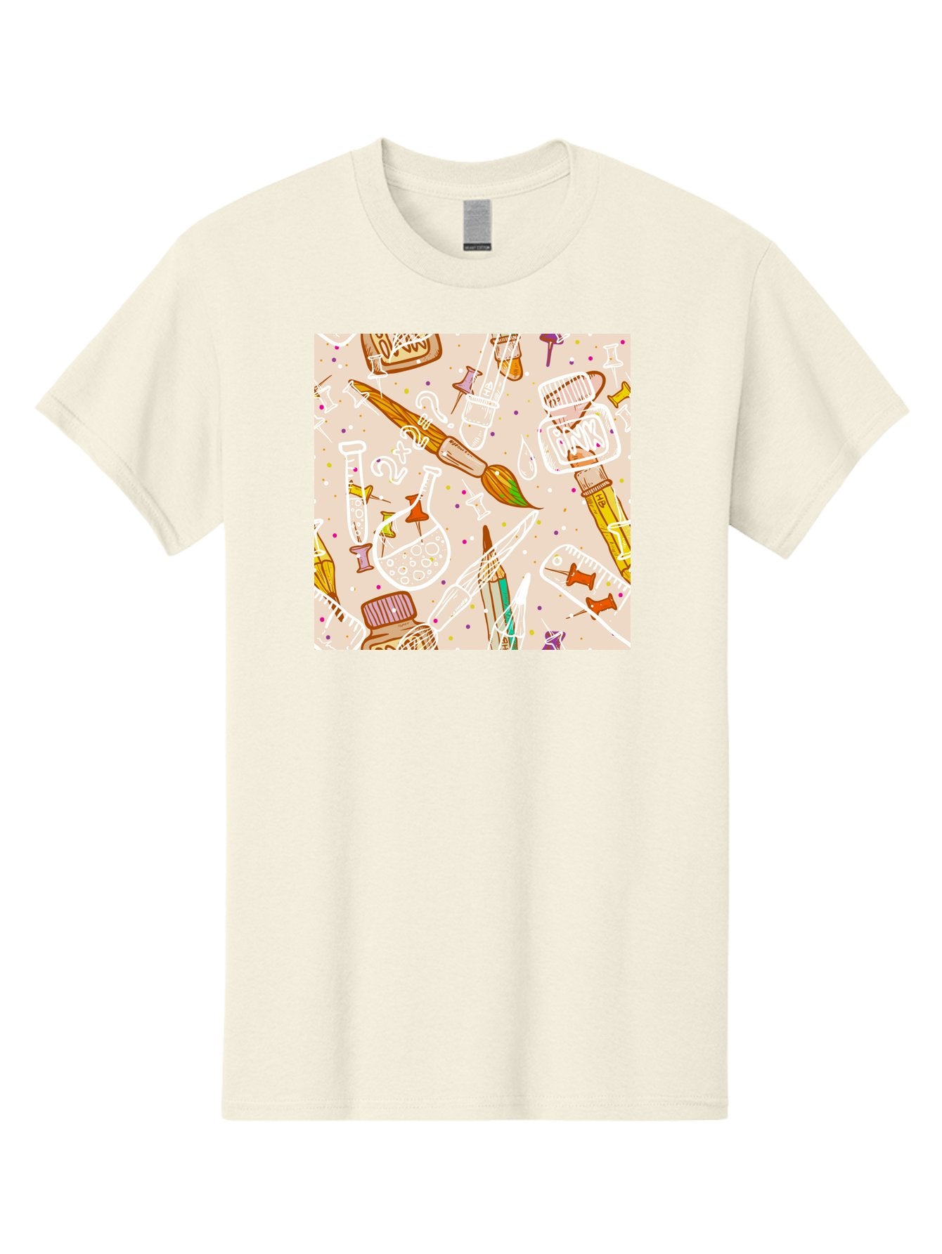 Art-And-Science Men'S Graphic Tee, 100% Cotton, Comfortable Casual Summer Wear, Machine Washable, Science And Art Supplies, Beakers, Test Tubes, Paintbrushes, Pencils, Creative Tools, Artistic Expression, Scientific Experimentation, Aac378 8