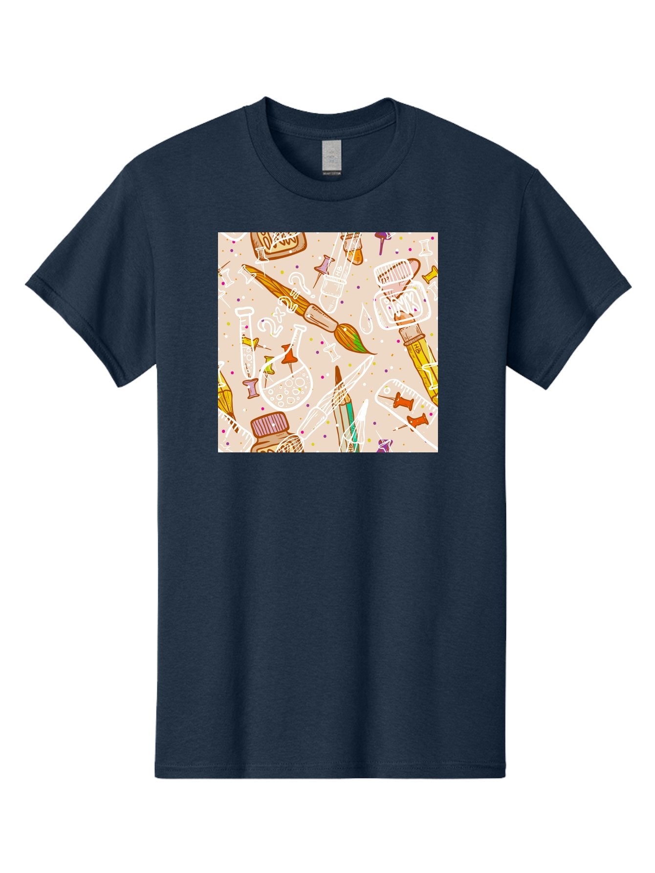 Art-And-Science Men'S Graphic Tee, 100% Cotton, Comfortable Casual Summer Wear, Machine Washable, Science And Art Supplies, Beakers, Test Tubes, Paintbrushes, Pencils, Creative Tools, Artistic Expression, Scientific Experimentation, Aac378 9