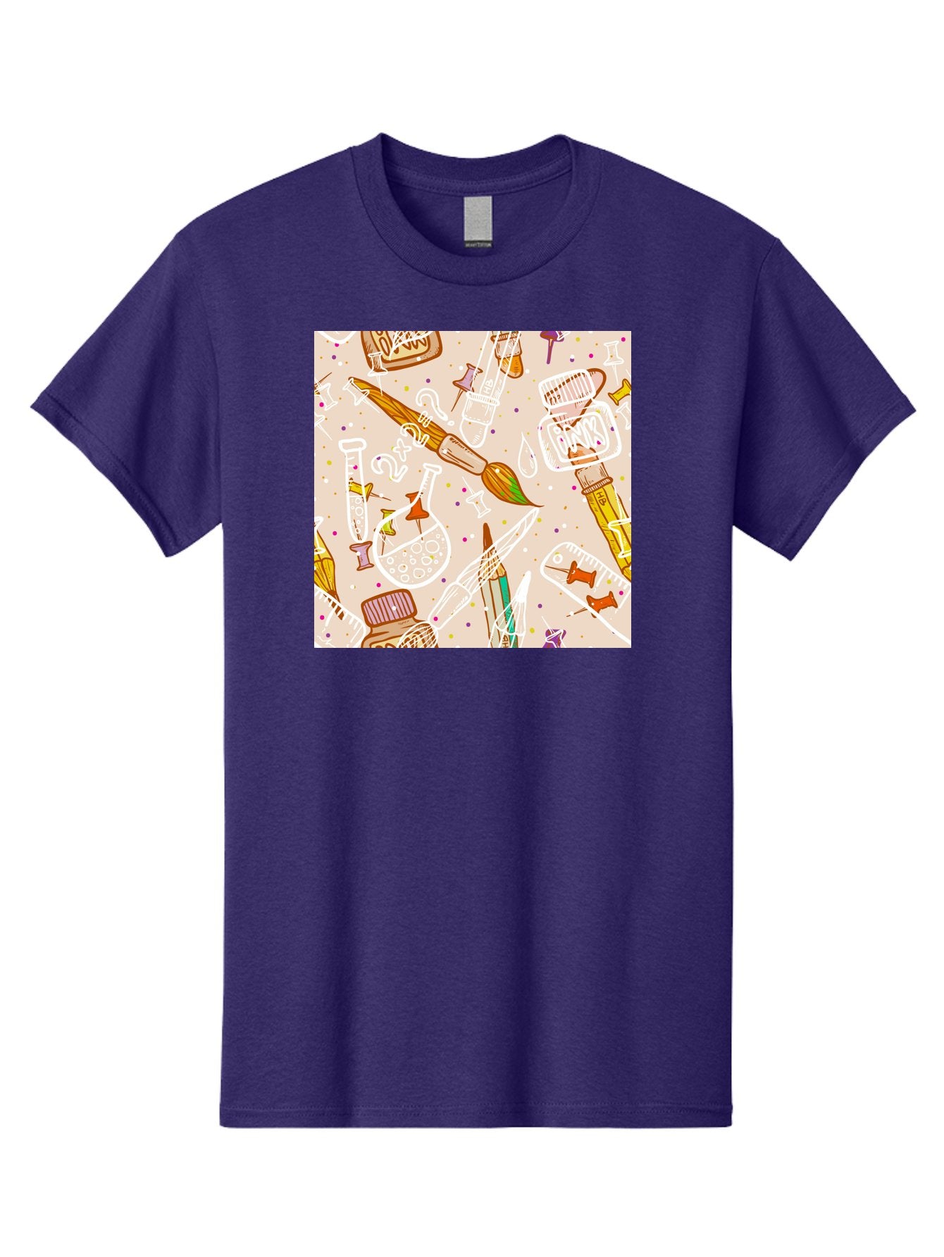 Art-And-Science Men'S Graphic Tee, 100% Cotton, Comfortable Casual Summer Wear, Machine Washable, Science And Art Supplies, Beakers, Test Tubes, Paintbrushes, Pencils, Creative Tools, Artistic Expression, Scientific Experimentation, Aac378 11