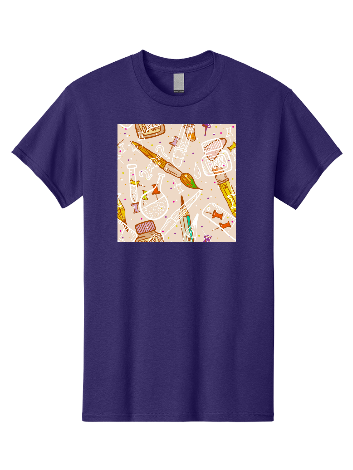 Art-And-Science Men'S Graphic Tee, 100% Cotton, Comfortable Casual Summer Wear, Machine Washable, Science And Art Supplies, Beakers, Test Tubes, Paintbrushes, Pencils, Creative Tools, Artistic Expression, Scientific Experimentation, Aac378 7